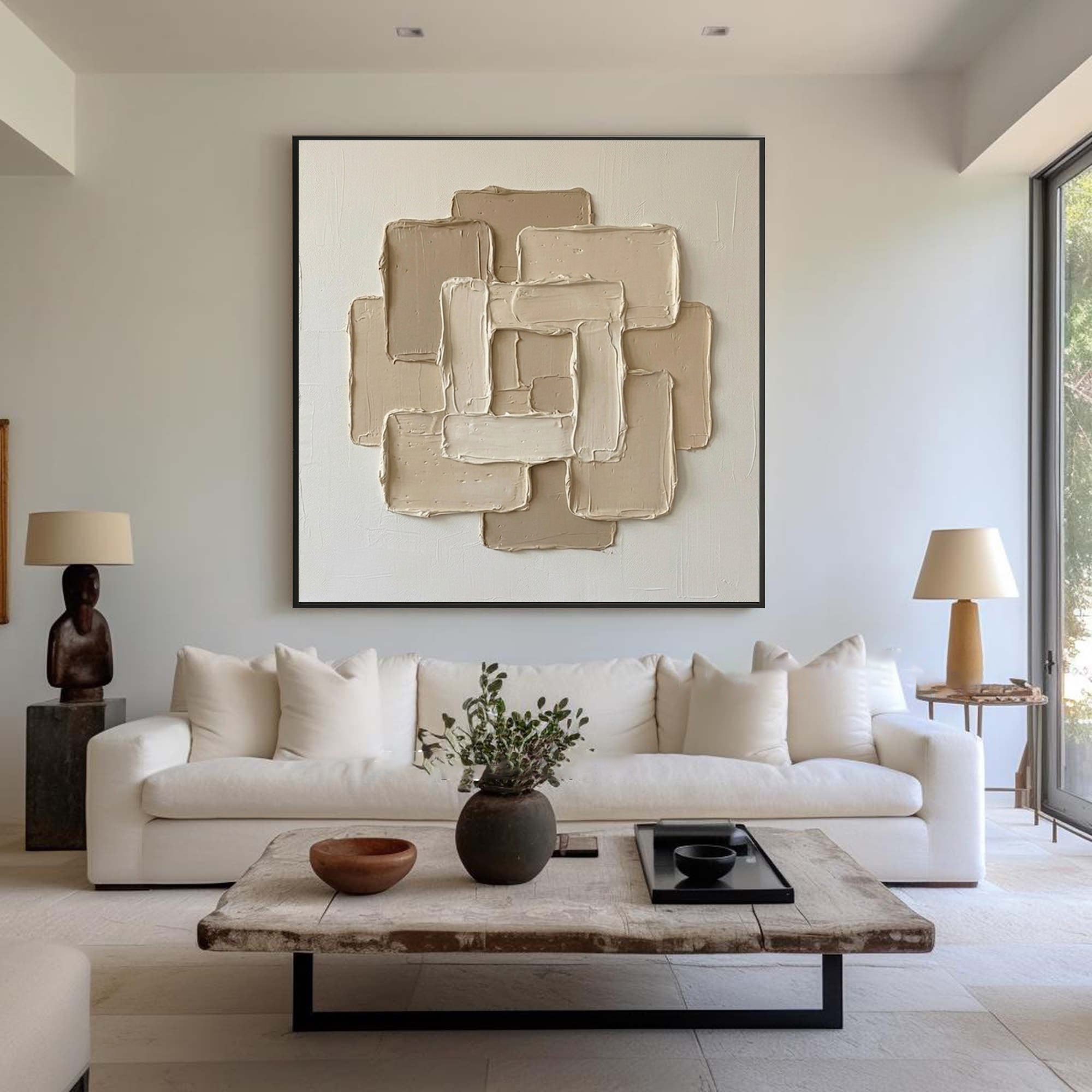 Large Gallery Style Oil Painting – Luxury Neutral Abstract Texture Decor