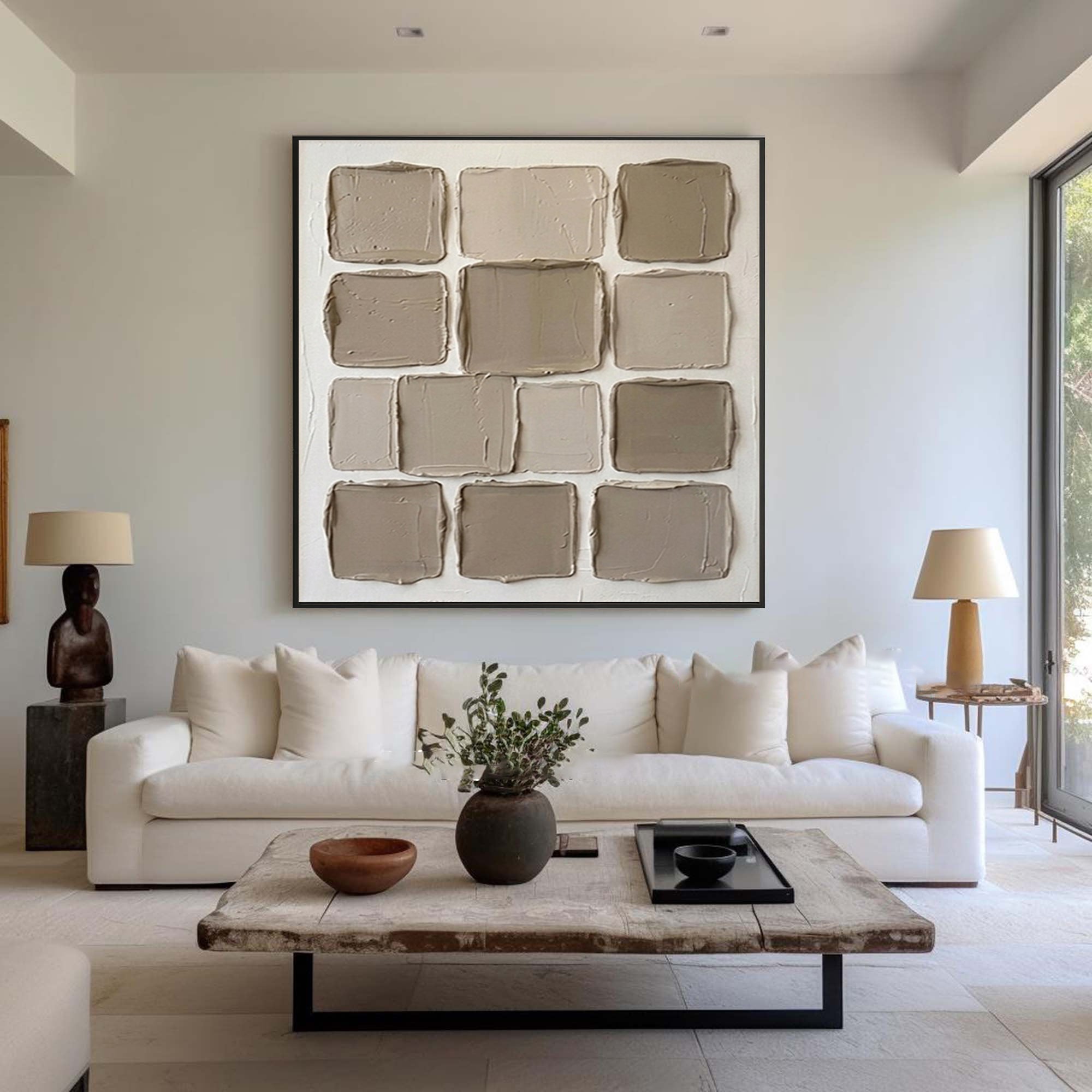 Large Neutral Abstract Canvas Wall Art Hand Painted Textured Decor