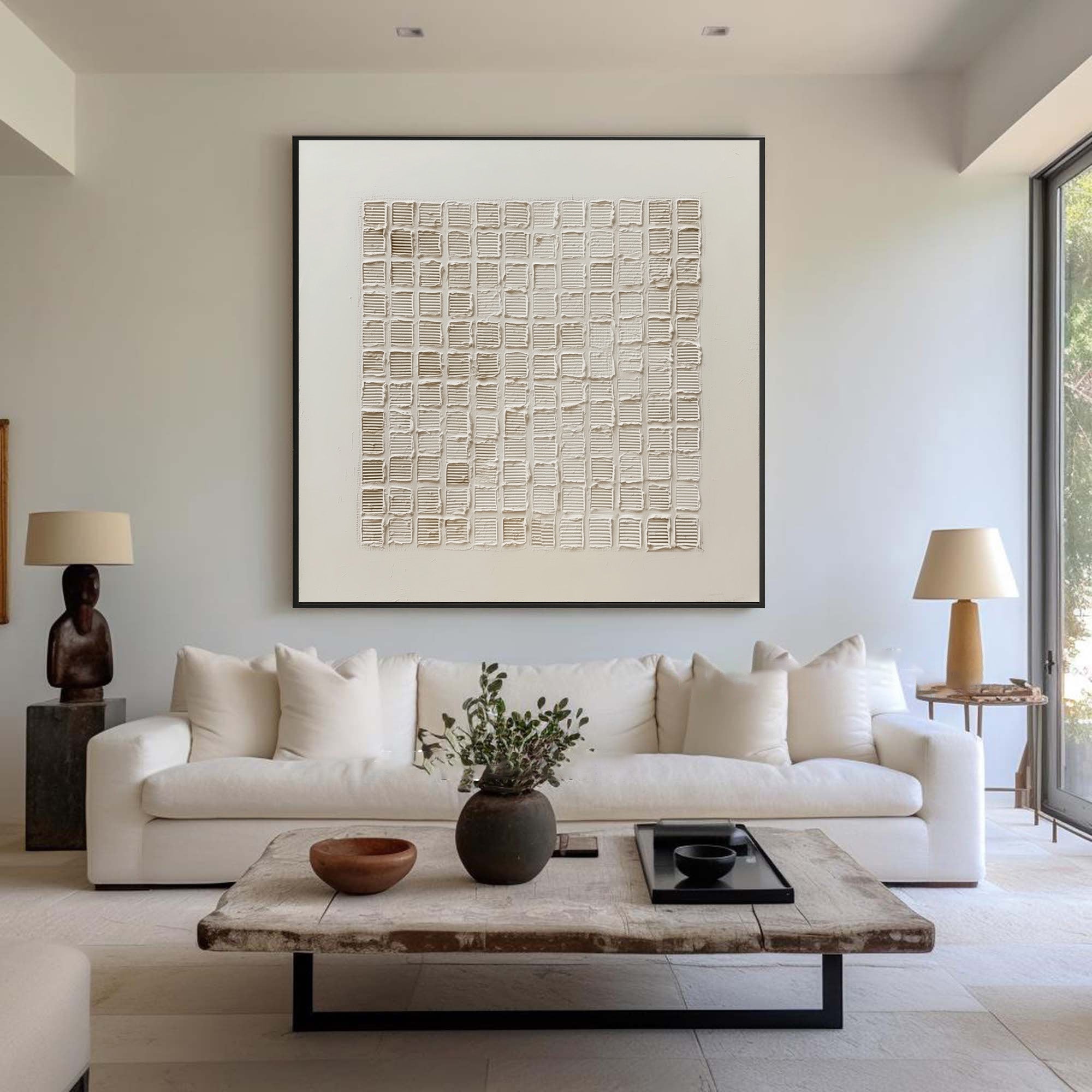 Minimalist Relief Painting - Abstract Grid Decor #AG 058