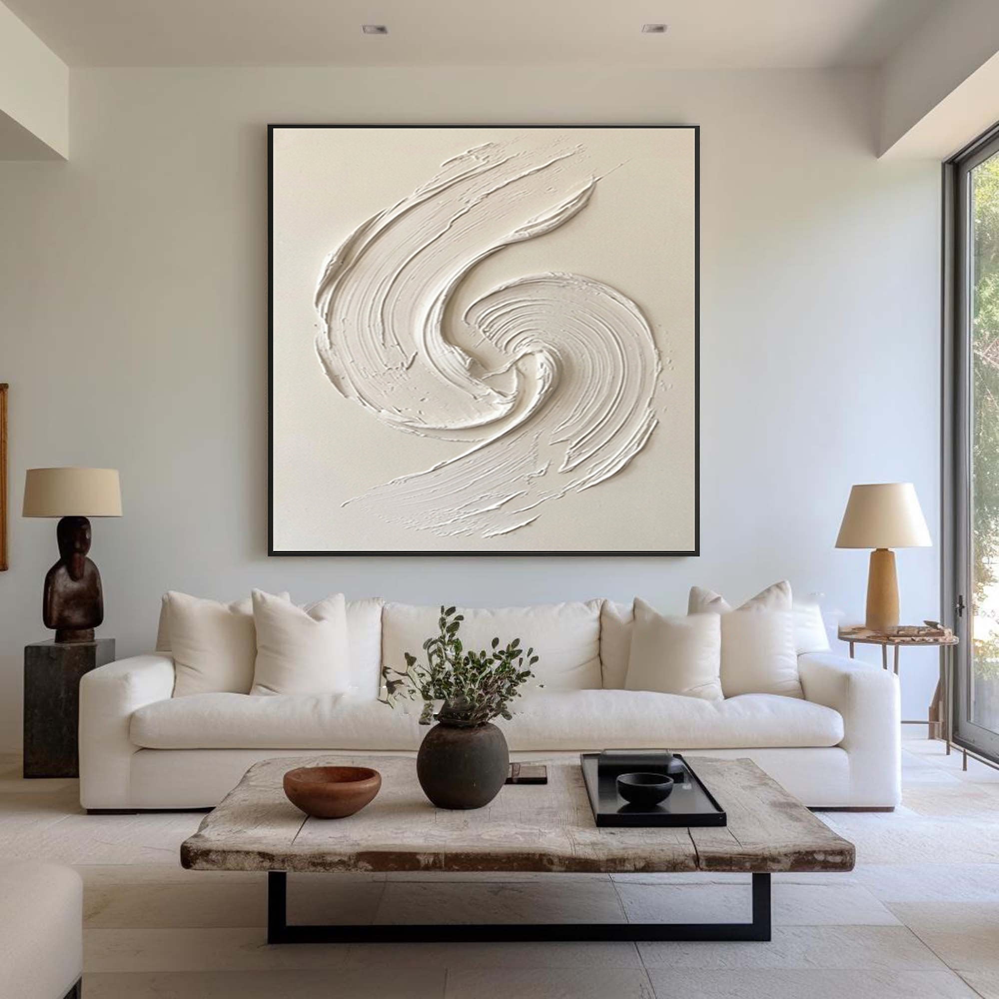 Large Minimalist Textured Wall Art Hand Painted Ivory Abstract Canvas