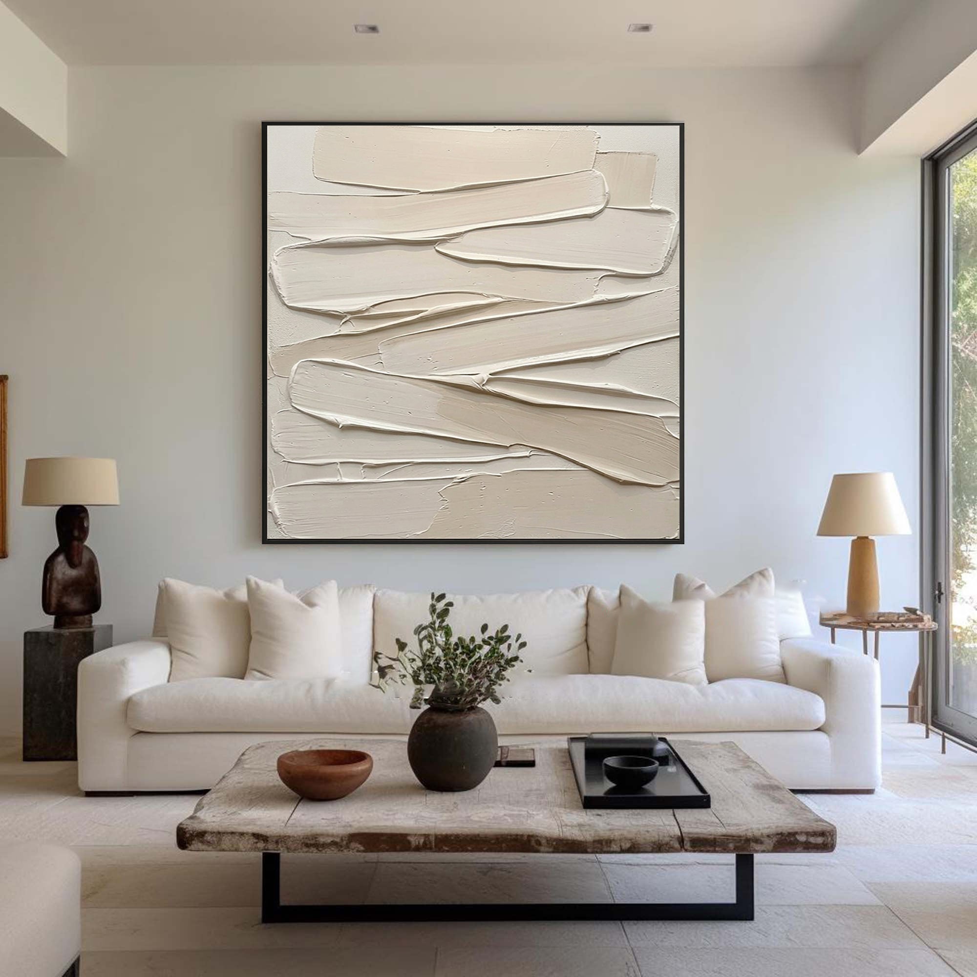 Large Sculptural Ribbon Texture Wall Art Hand Painted Canvas