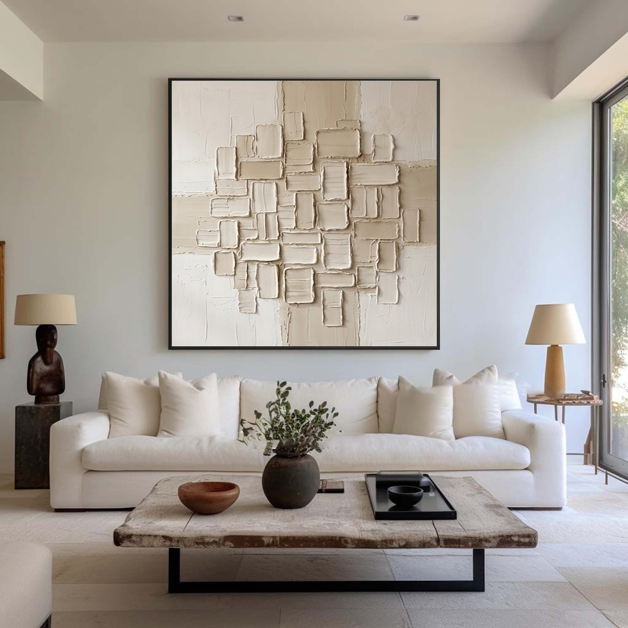 Large Geometric Textured Canvas Art Contemporary Neutral Wall Decor