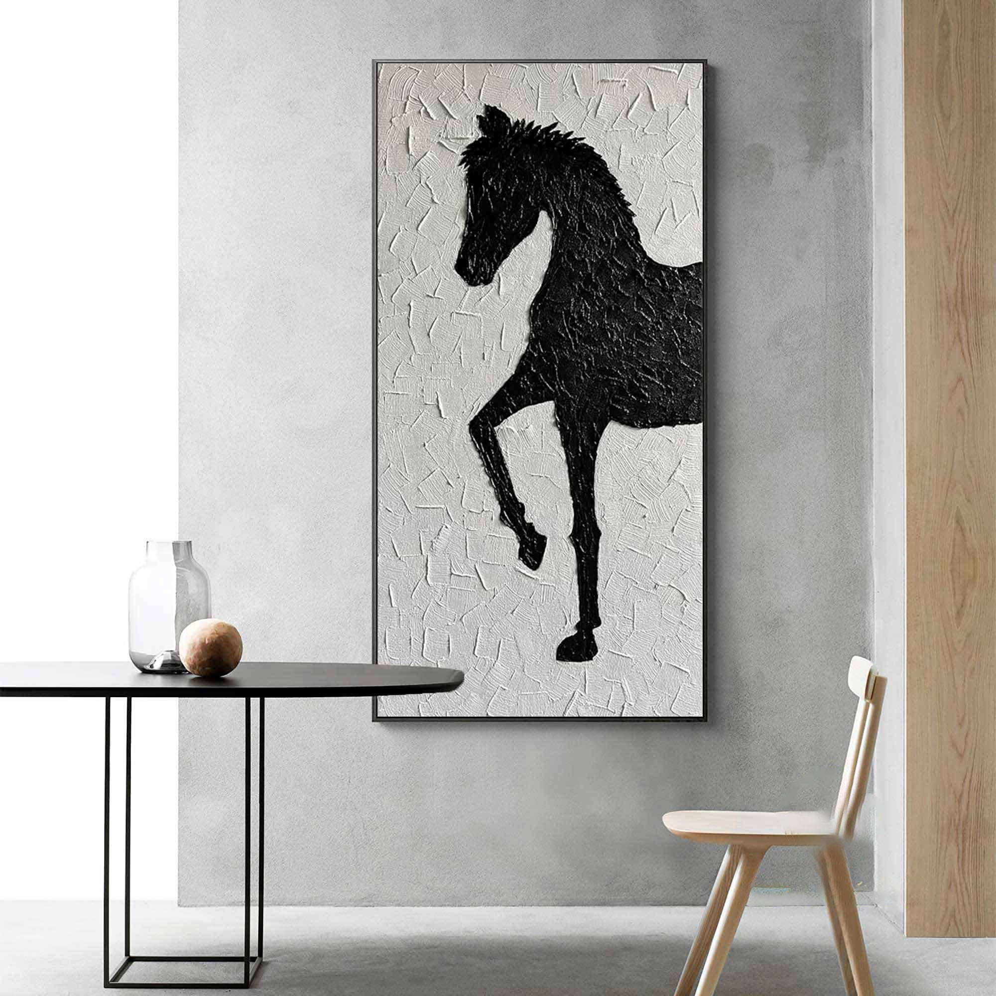 Textured Black & White Horse Art, Modern Abstract Painting #MM307