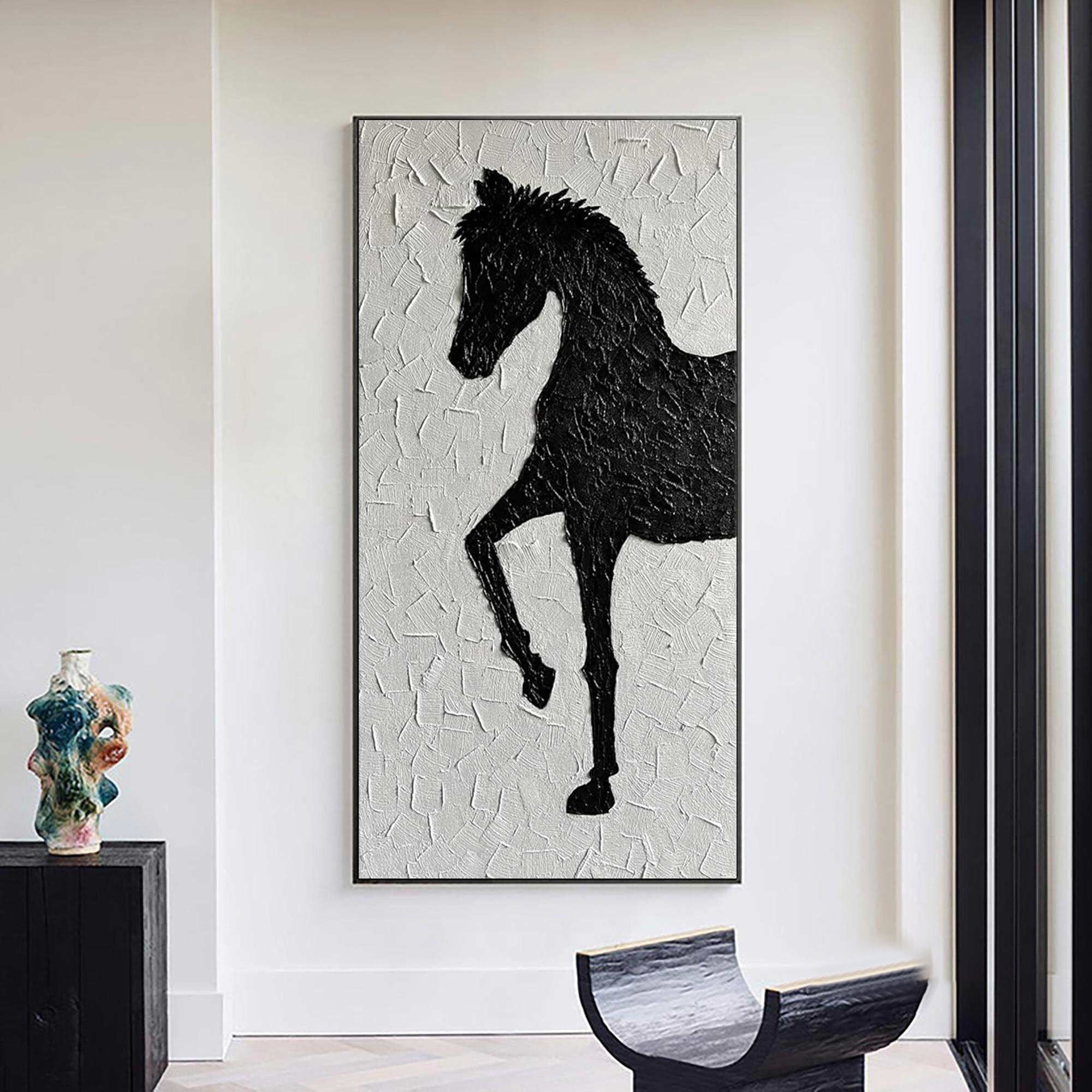 Textured Black & White Horse Art, Modern Abstract Painting #MM307