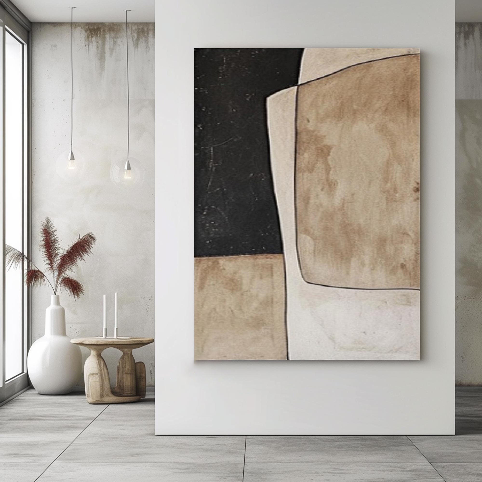 Large Minimalist Abstract Art, Beige and Black Wabi-sabi Wall Art #MM260