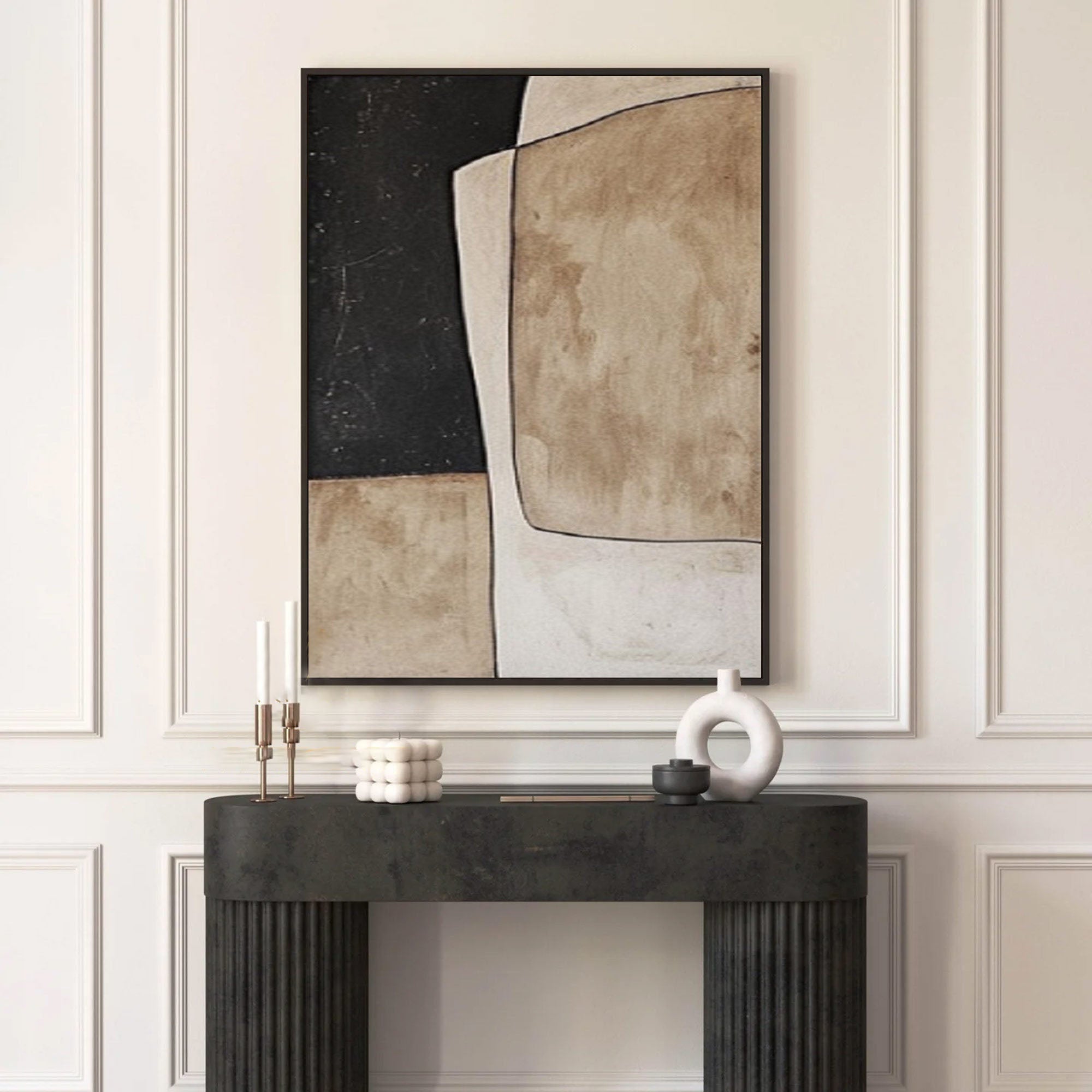 Large Minimalist Abstract Art, Beige and Black Wabi-sabi Wall Art #MM260