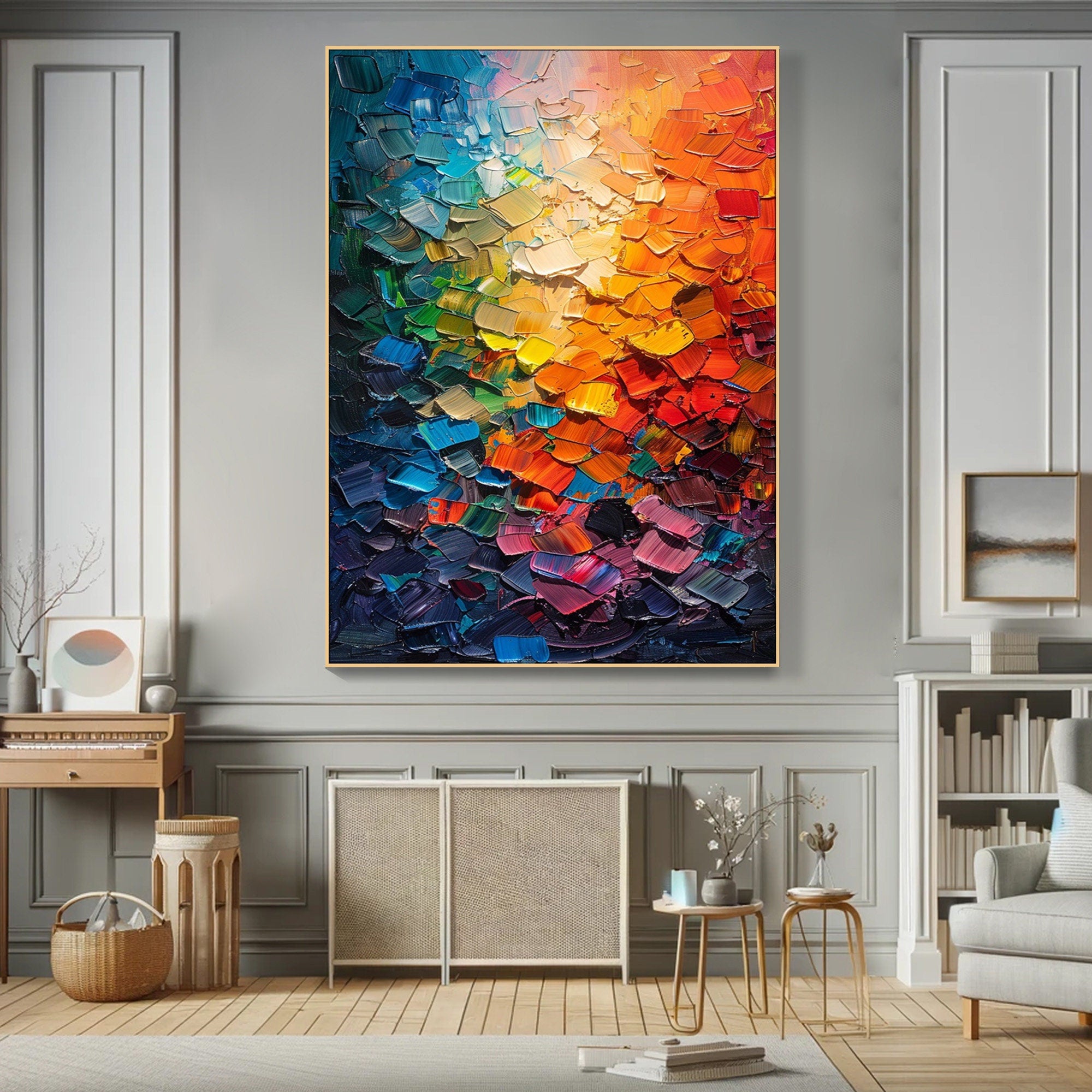 Colorful Abstract Palette Knife Canvas Textured Wall Art #AB076