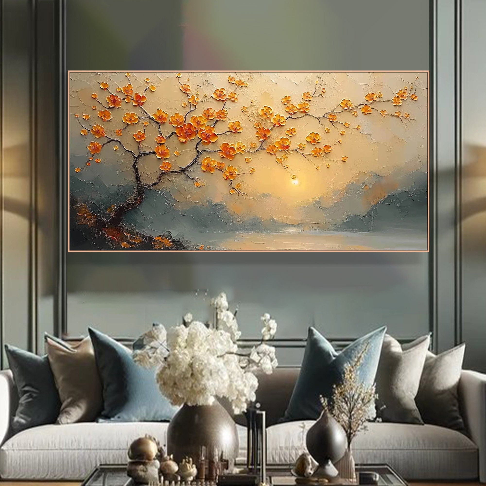 Textured Blossom Tree, Abstract Landscape Wall Art #MM292