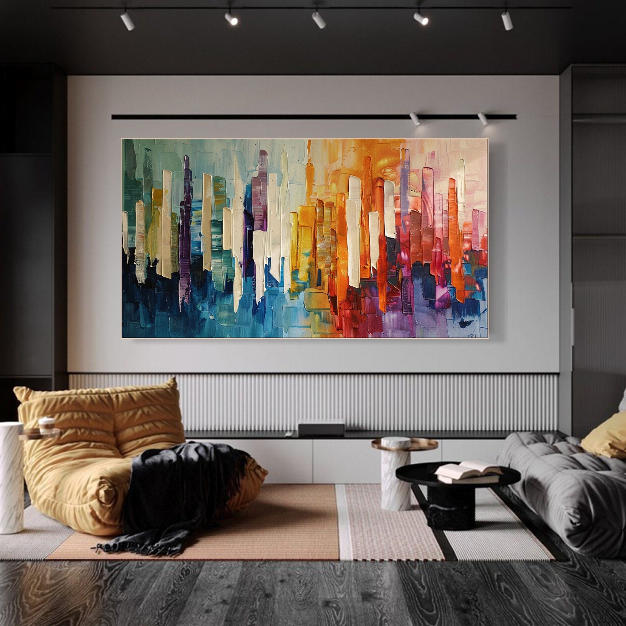 Large Colorful Textured Cityscape Abstract Urban Art #MM288