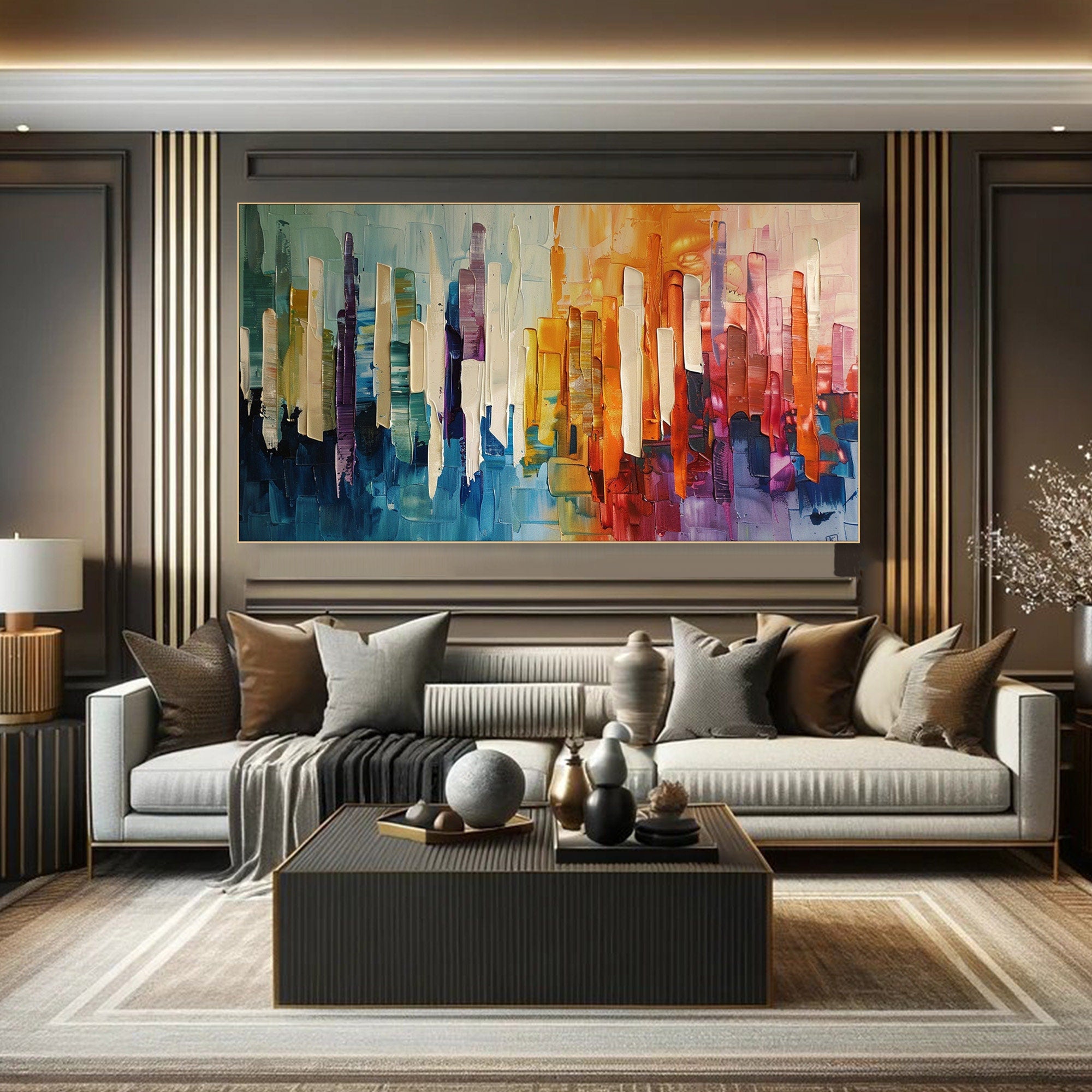 Large Colorful Textured Cityscape Abstract Urban Art #MM288