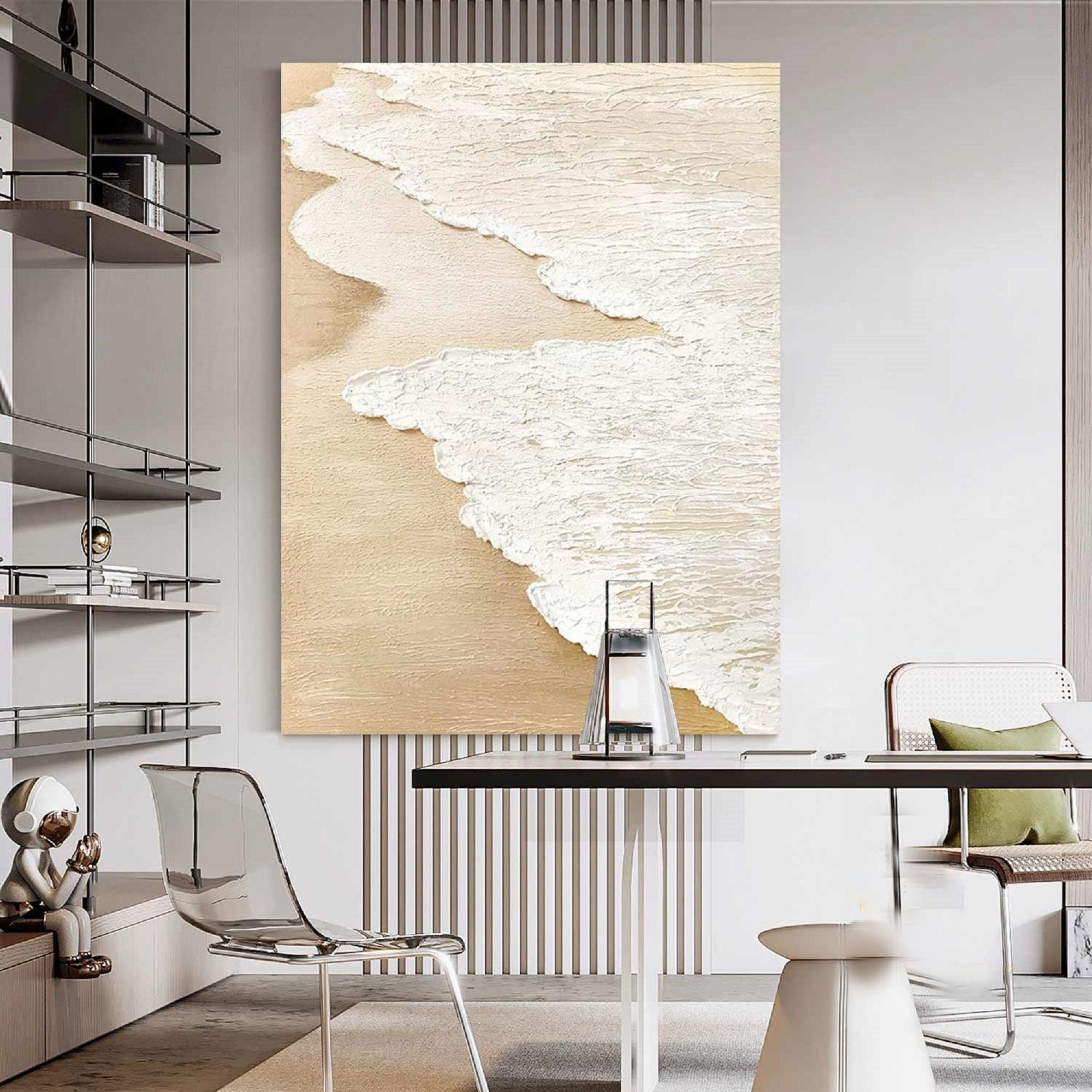 3D Ocean Painting: Textured Beige Beach Scene #MM198