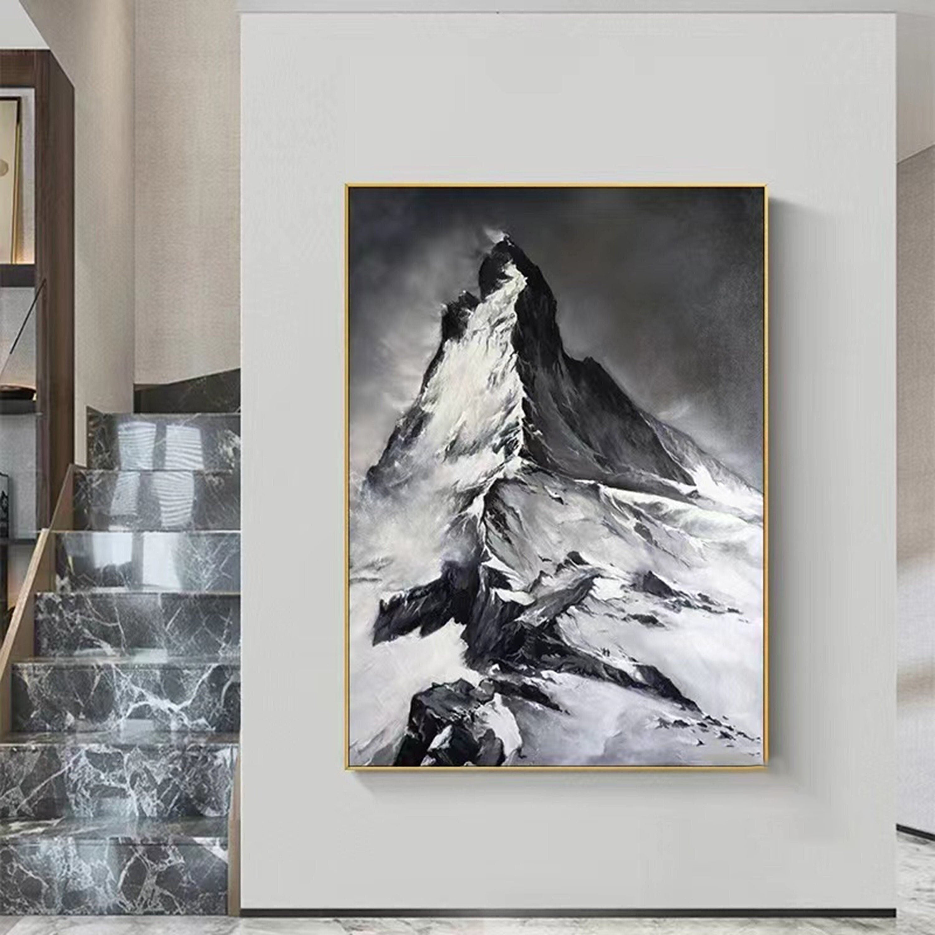 Majestic Mountain Peak, Black and White Landscape Nature Art #MM314