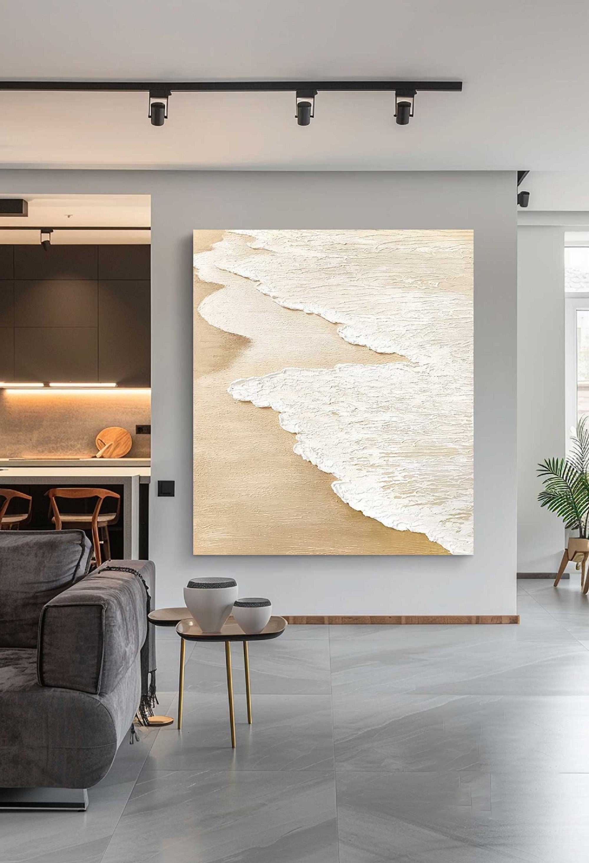 3D Ocean Painting: Textured Beige Beach Scene #MM198