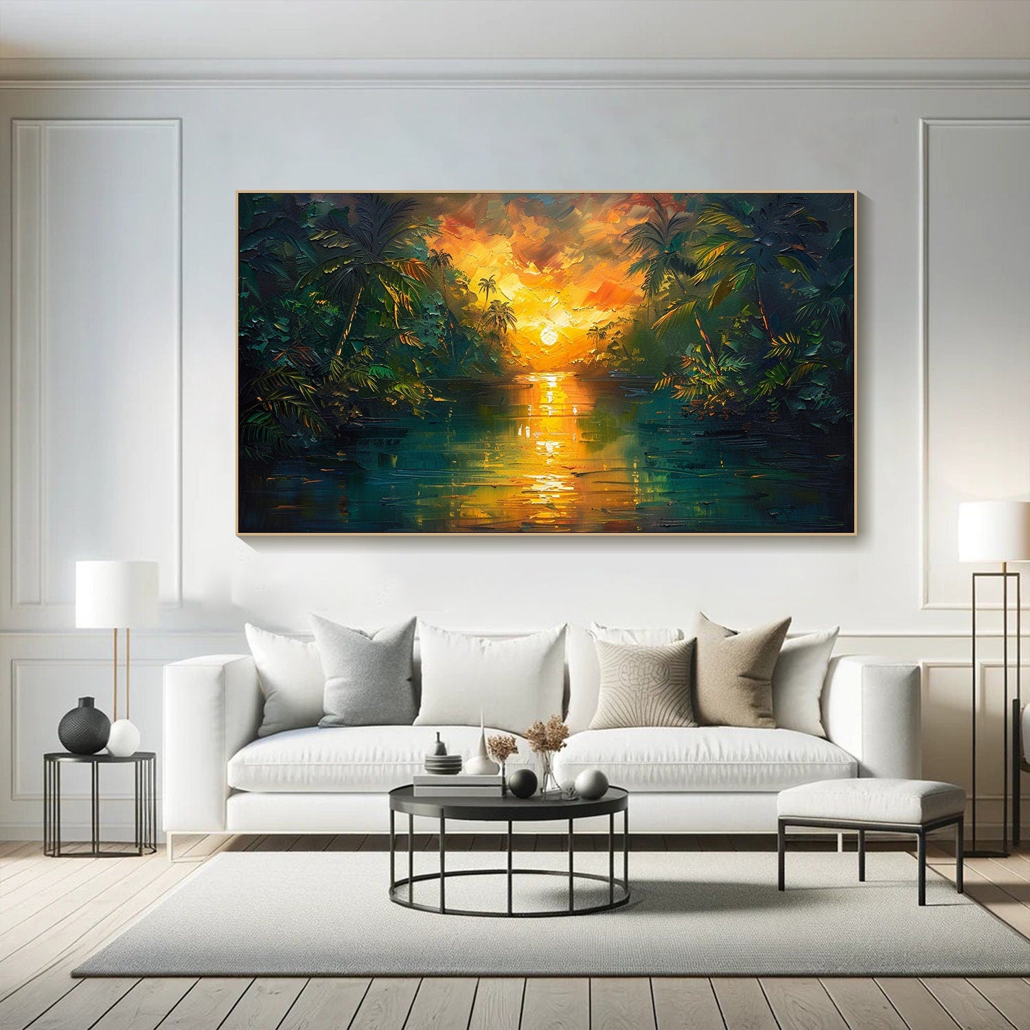 Tropical Sunset and Fiery Sky Reflection, Landscape Wall Art #MM316