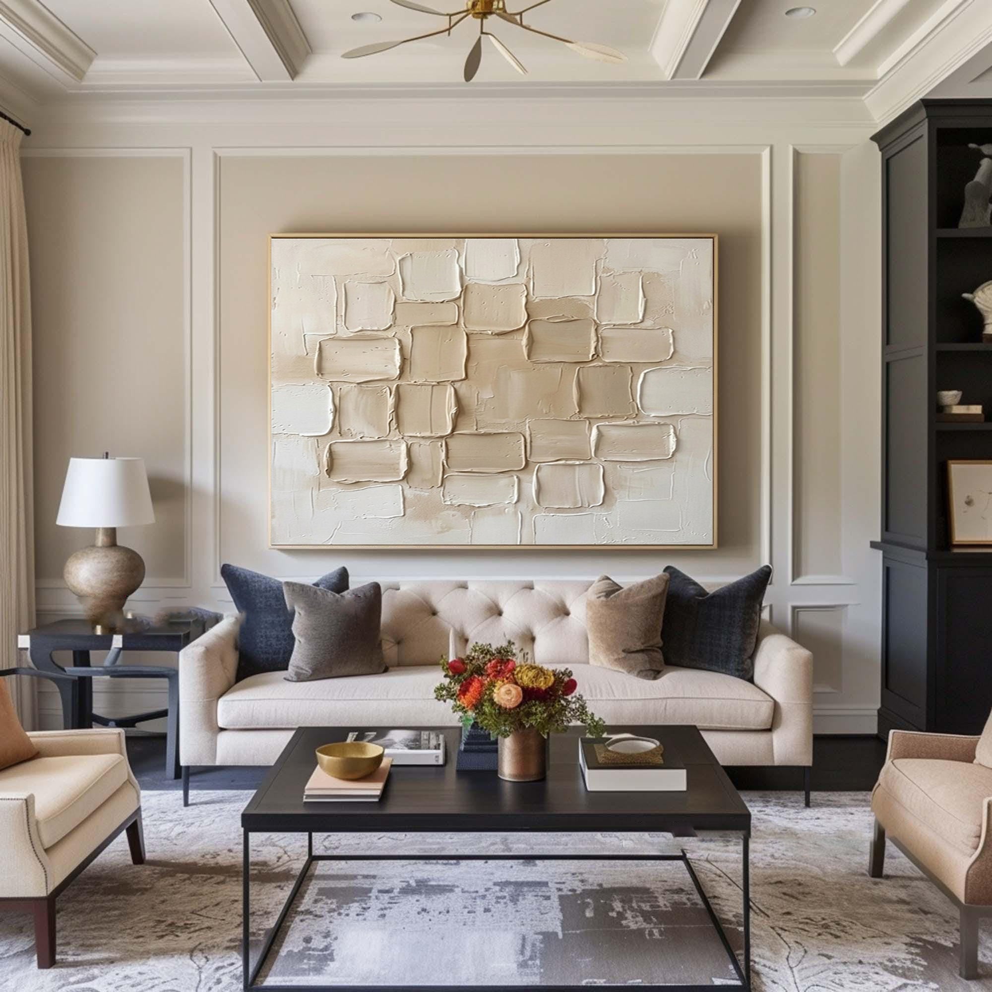 Large Beige Minimalist Textured Wall Art Neutral Contemporary Canvas