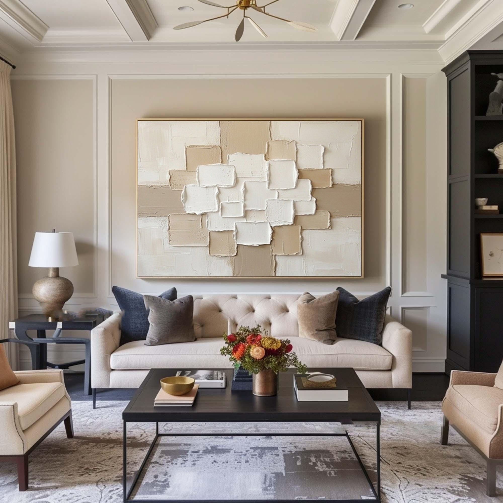 Large Minimalist Neutral Textured Canvas Art Geometric Abstract Painting
