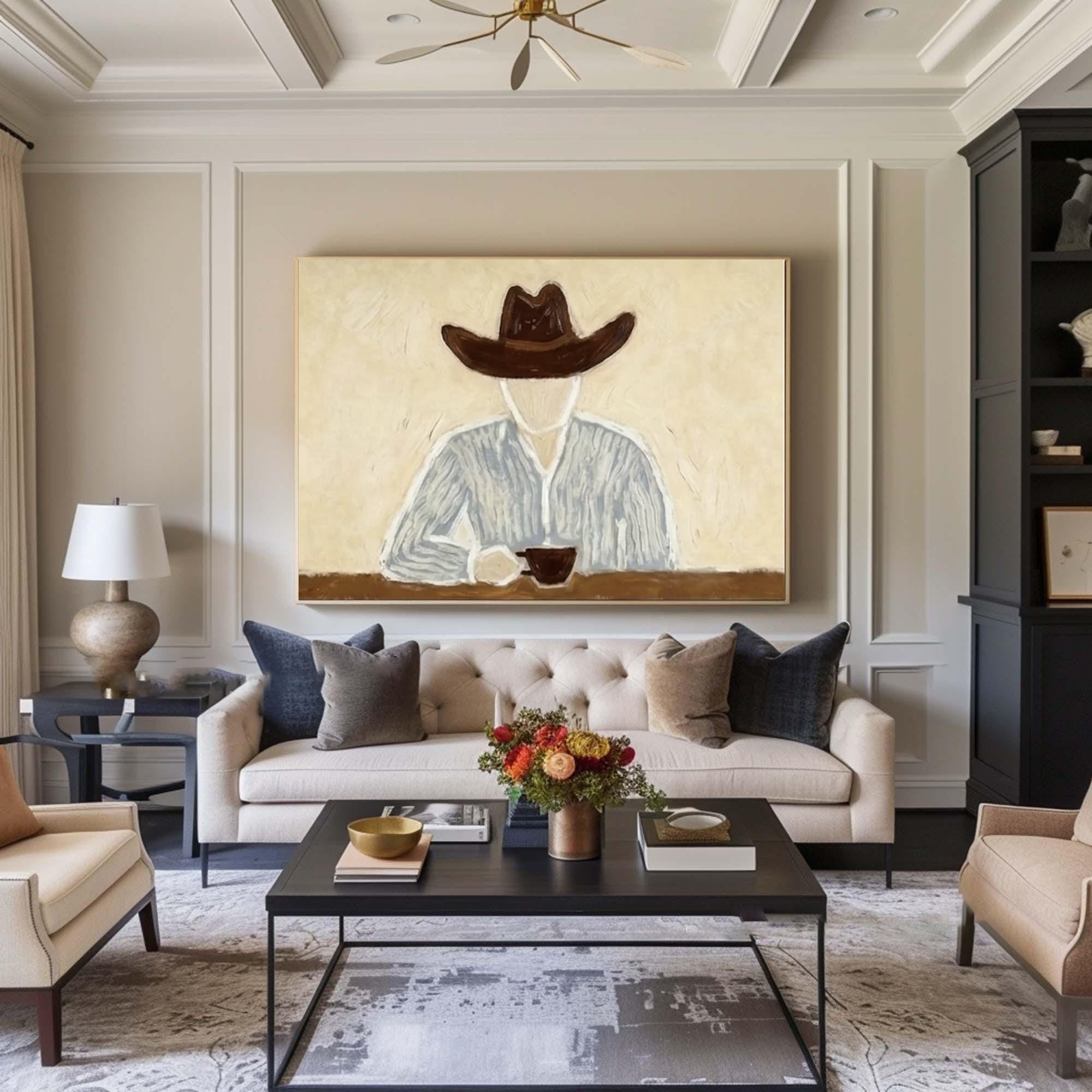 Minimalist Western Figure Painting Rustic Modern Interior Art
