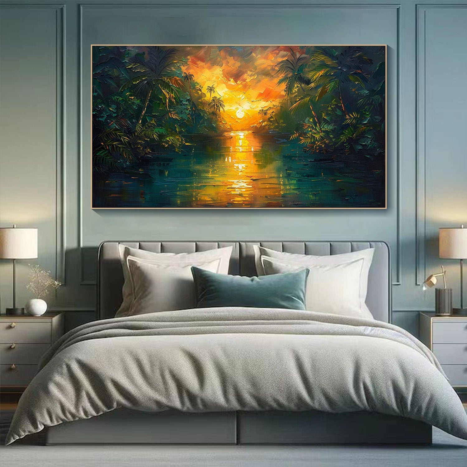 Tropical Sunset and Fiery Sky Reflection, Landscape Wall Art #MM316