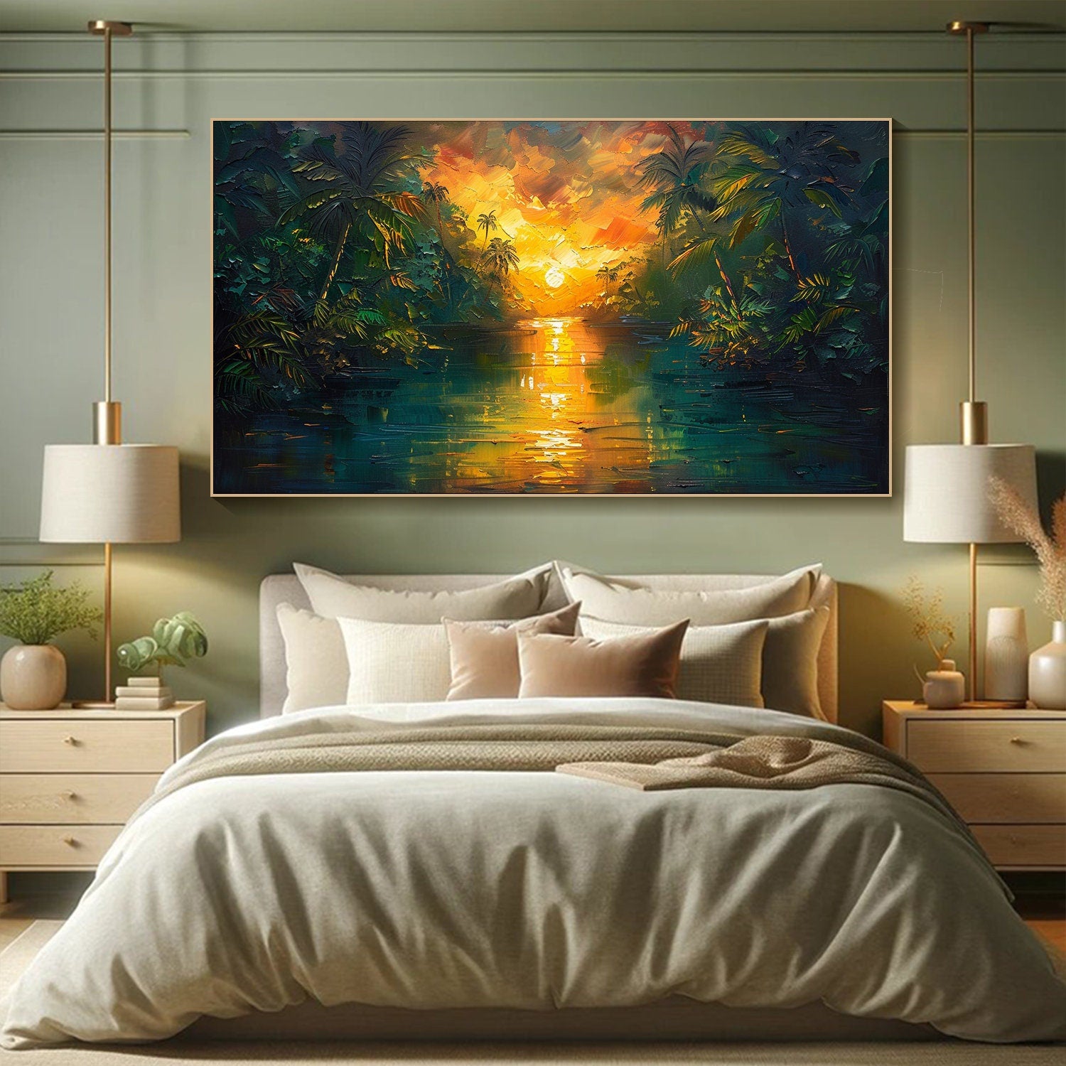 Tropical Sunset and Fiery Sky Reflection, Landscape Wall Art #MM316