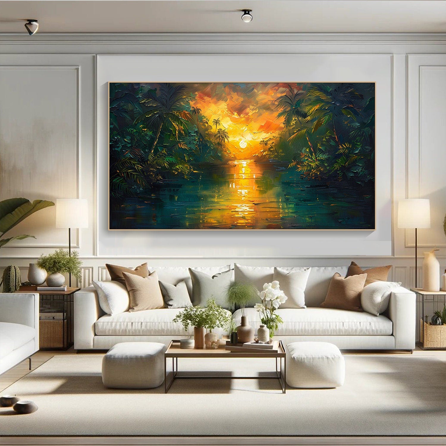 Tropical Sunset and Fiery Sky Reflection, Landscape Wall Art #MM316