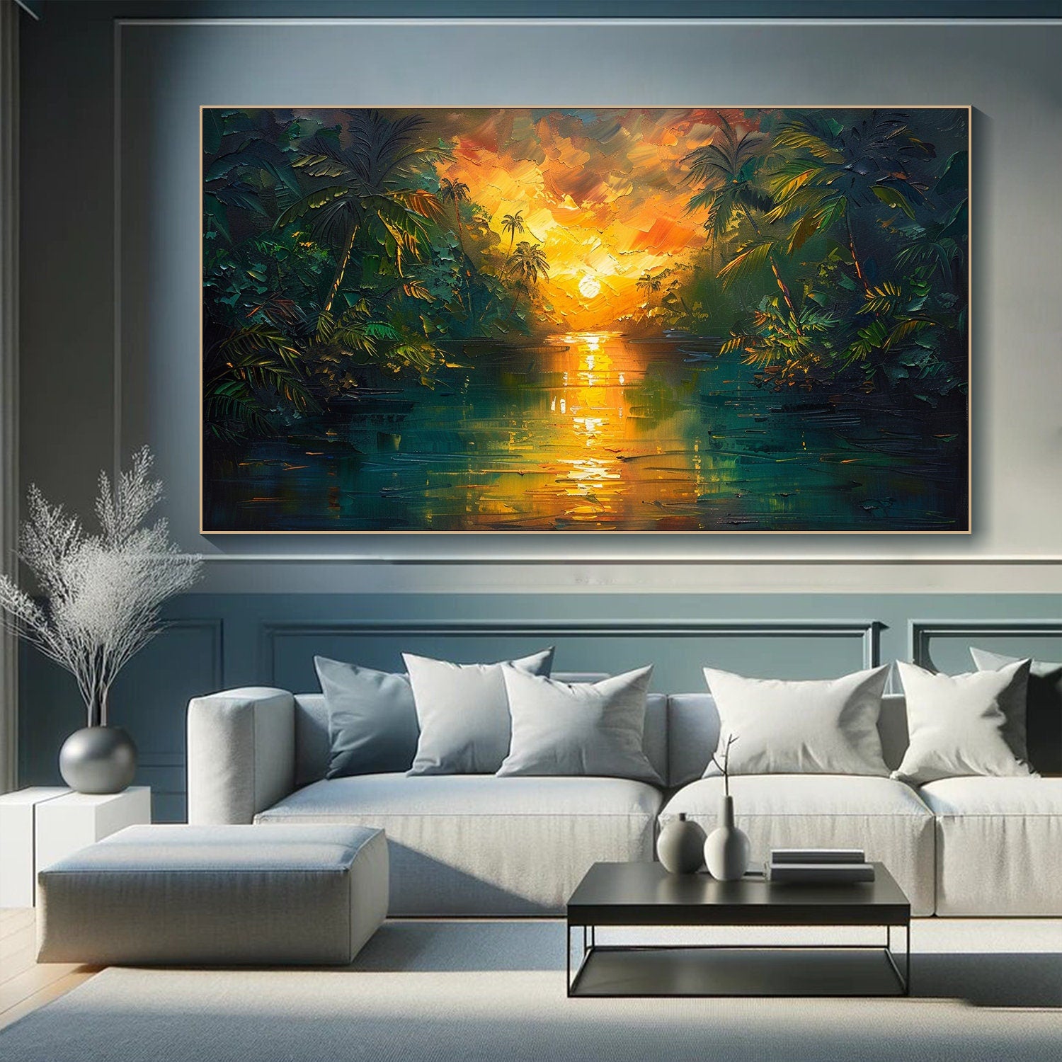 Tropical Sunset and Fiery Sky Reflection, Landscape Wall Art #MM316