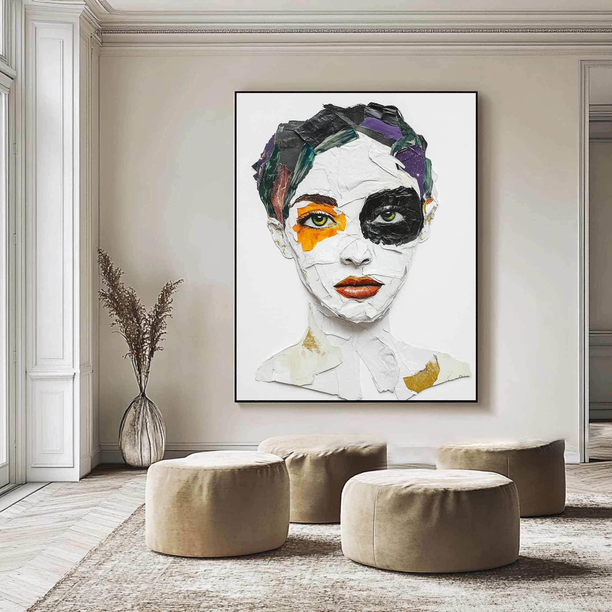 Large Textured Bold Figurative Portrait, Figurative Wall Art #HF025