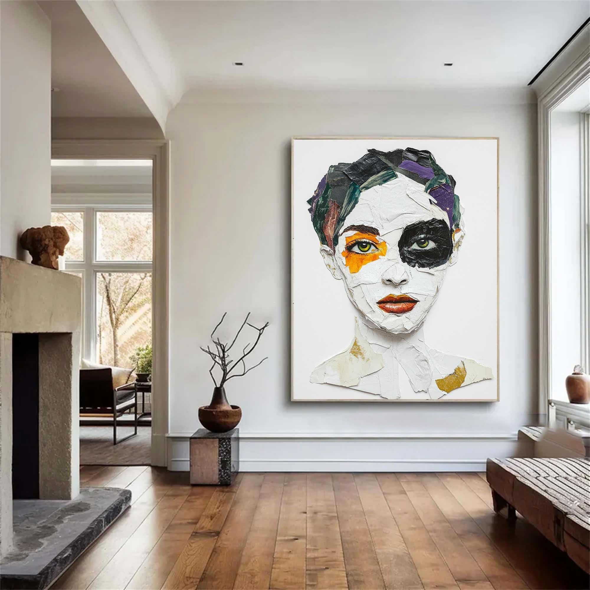 Large Textured Bold Figurative Portrait, Figurative Wall Art #HF025