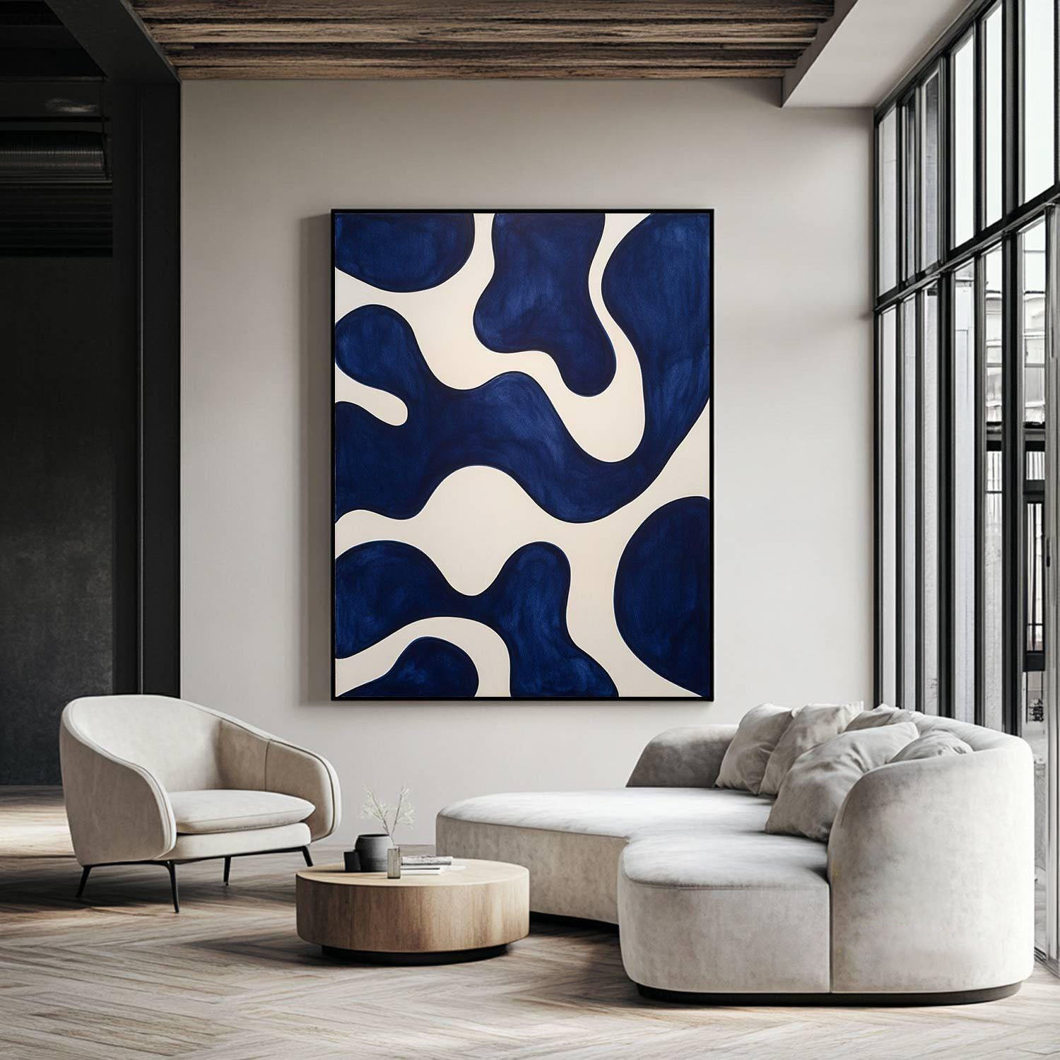 Blue & Beige Abstract: Modern Canvas Art #MM200