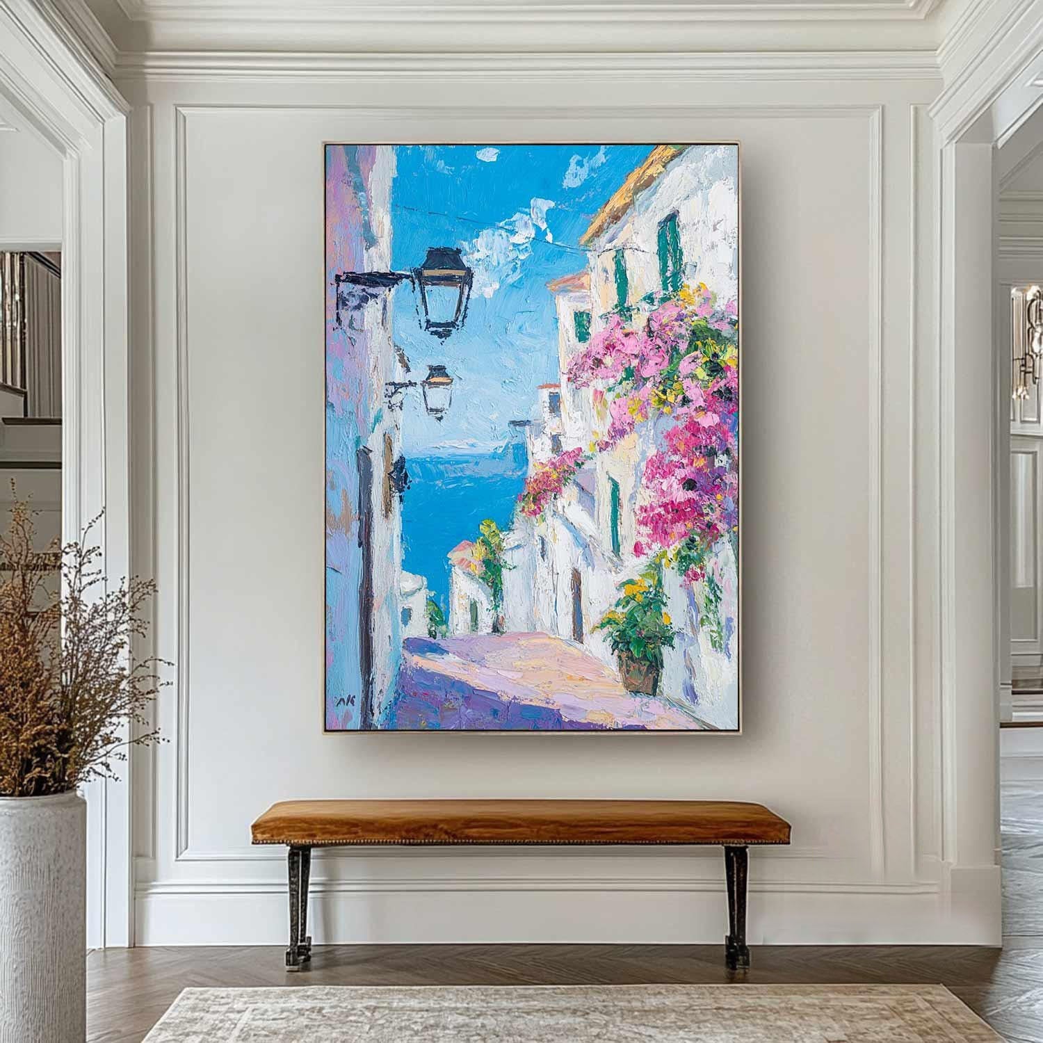 Sunny Street Scene: Colorful Canvas Art  #MM201