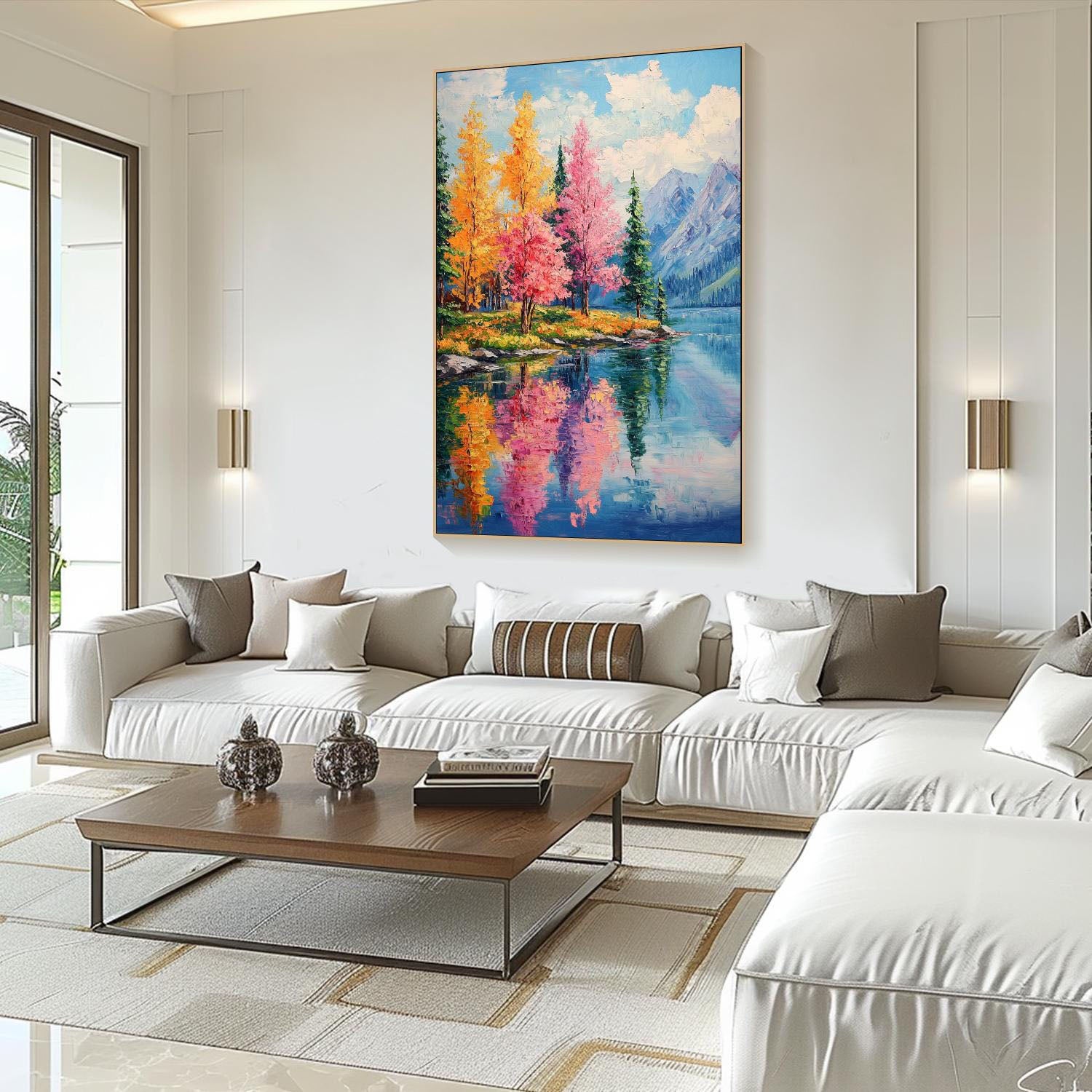 Mountain Lake Reflections, Colorful Contemporary Wall Art #MM328