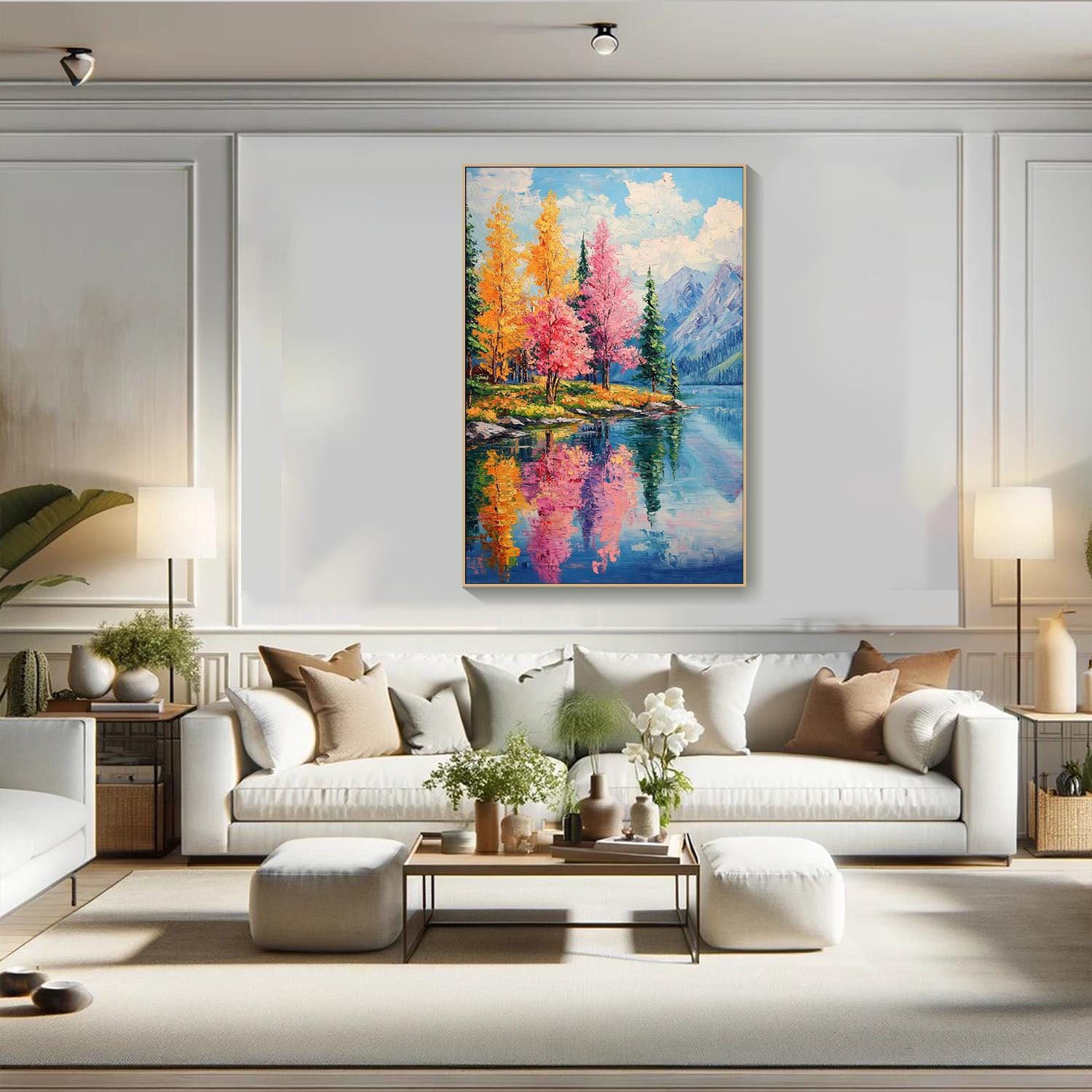 Mountain Lake Reflections, Colorful Contemporary Wall Art #MM328