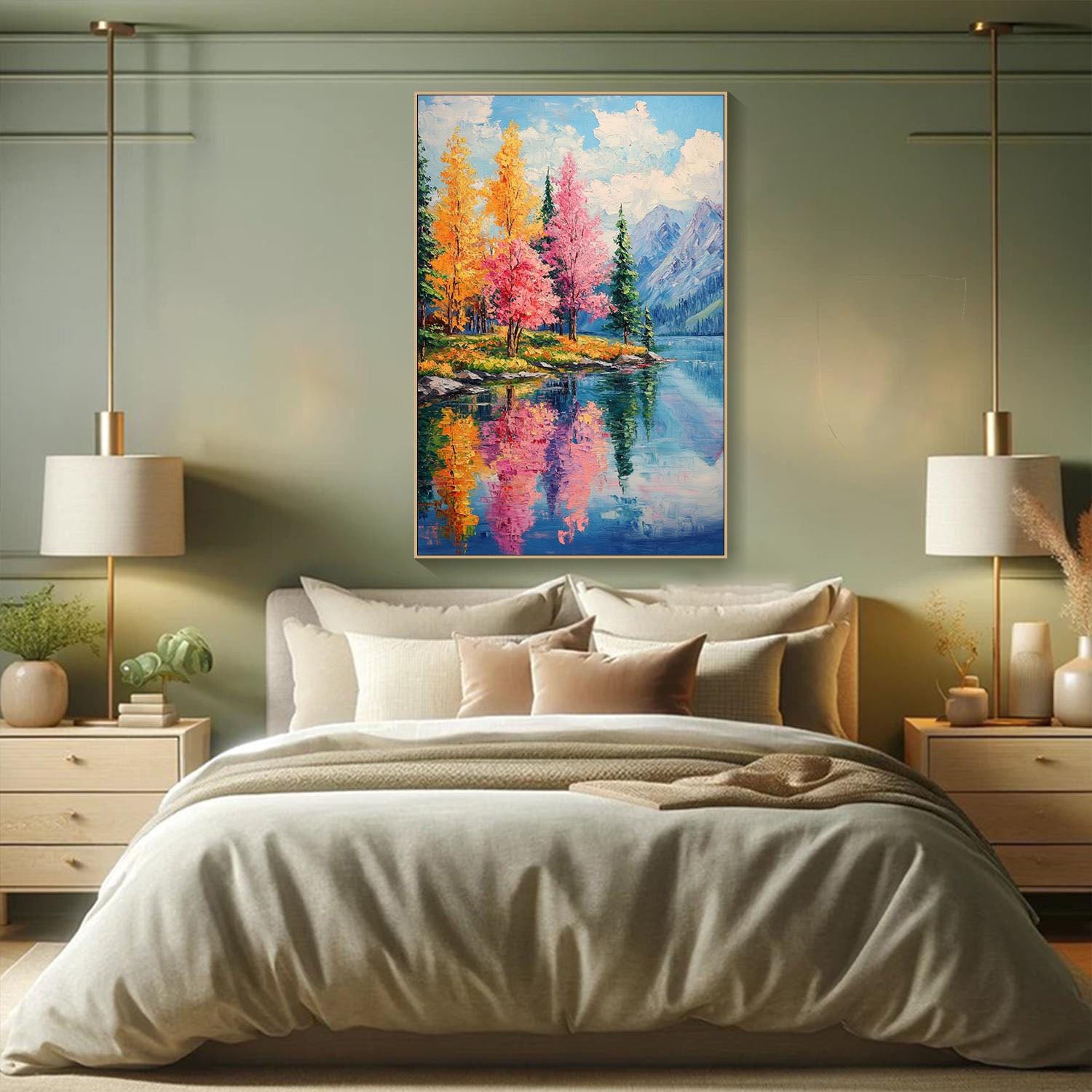 Mountain Lake Reflections, Colorful Contemporary Wall Art #MM328