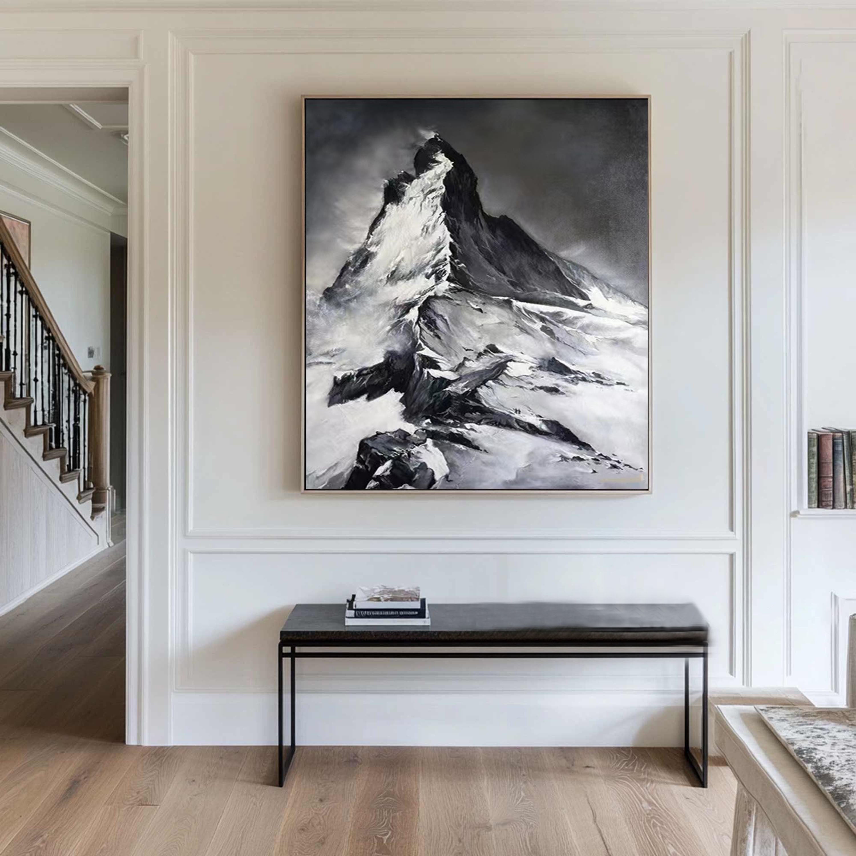 Majestic Mountain Peak, Black and White Landscape Nature Art #MM314