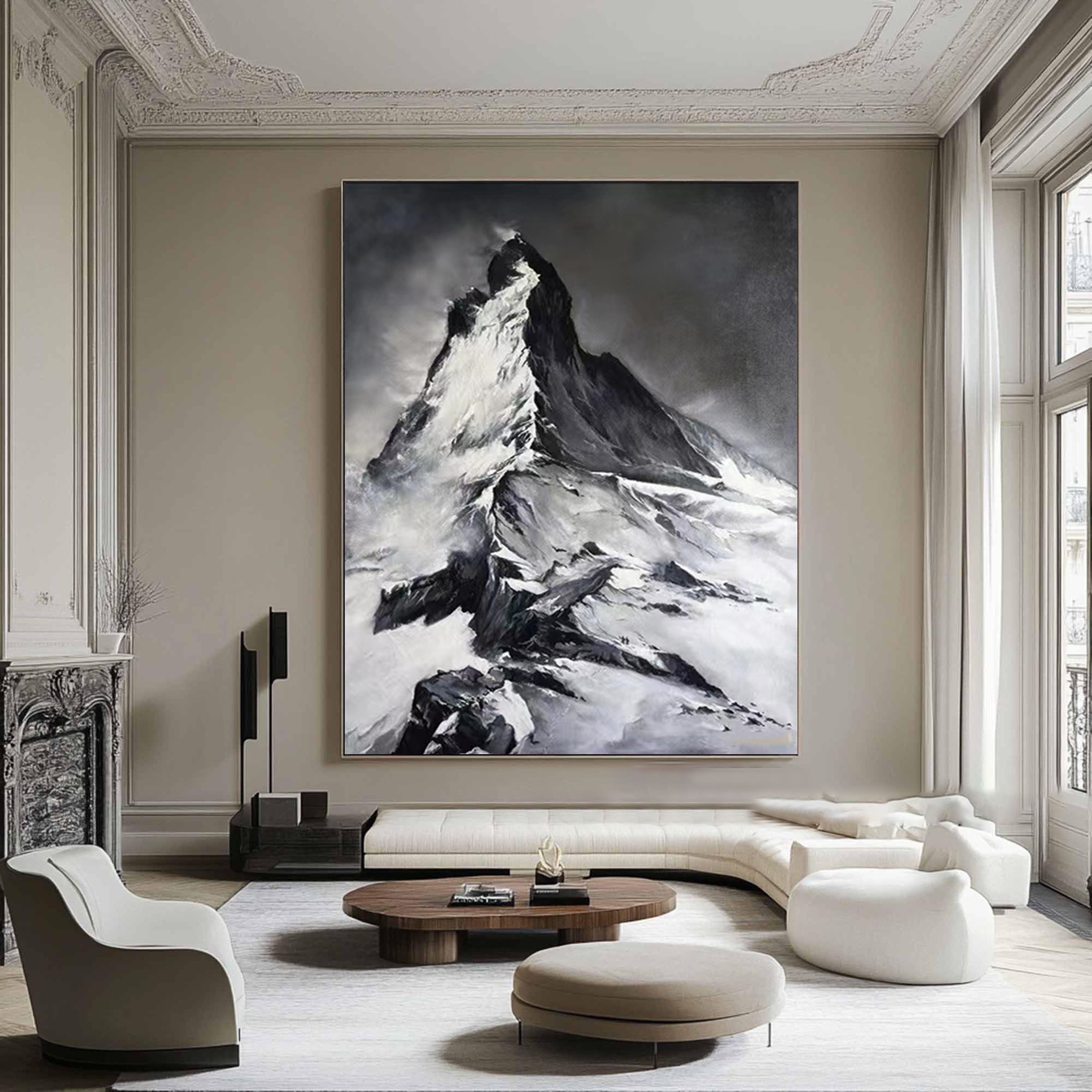 Majestic Mountain Peak, Black and White Landscape Nature Art #MM314