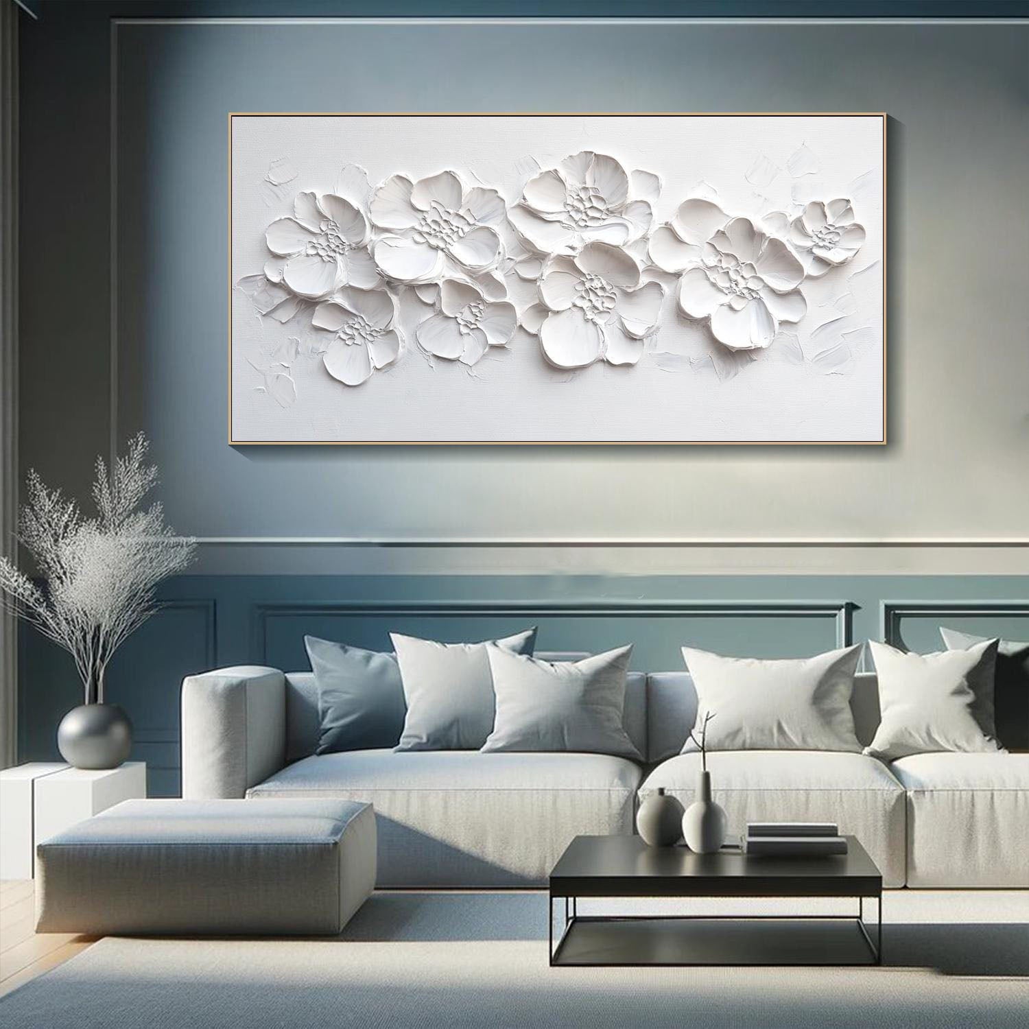 3D White Layered Flower Textured Abstract Wall Art #MM293