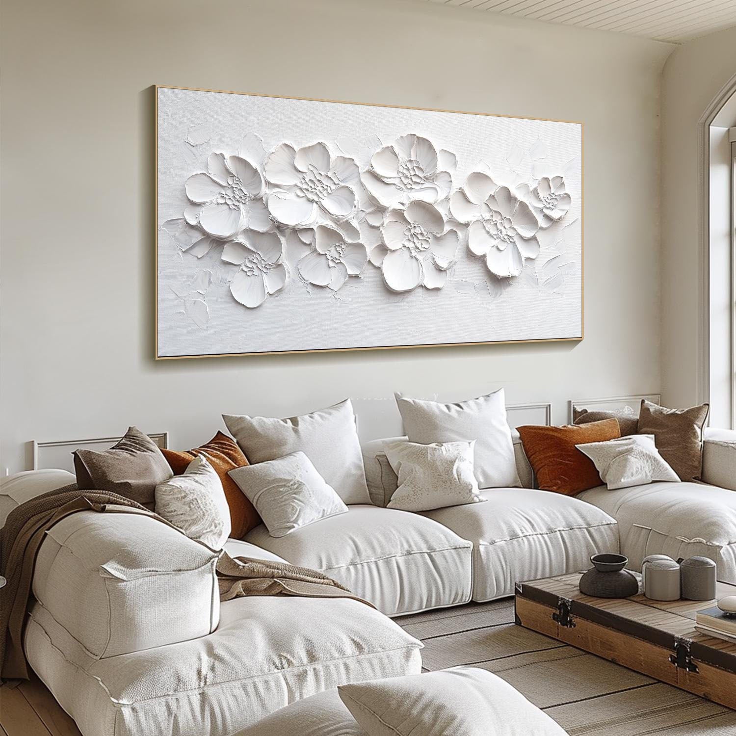 3D White Layered Flower Textured Abstract Wall Art #MM293