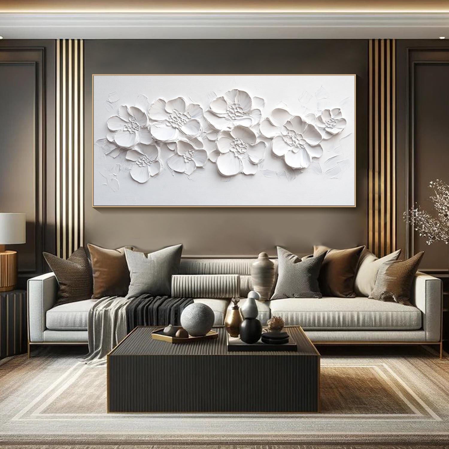 3D White Layered Flower Textured Abstract Wall Art #MM293