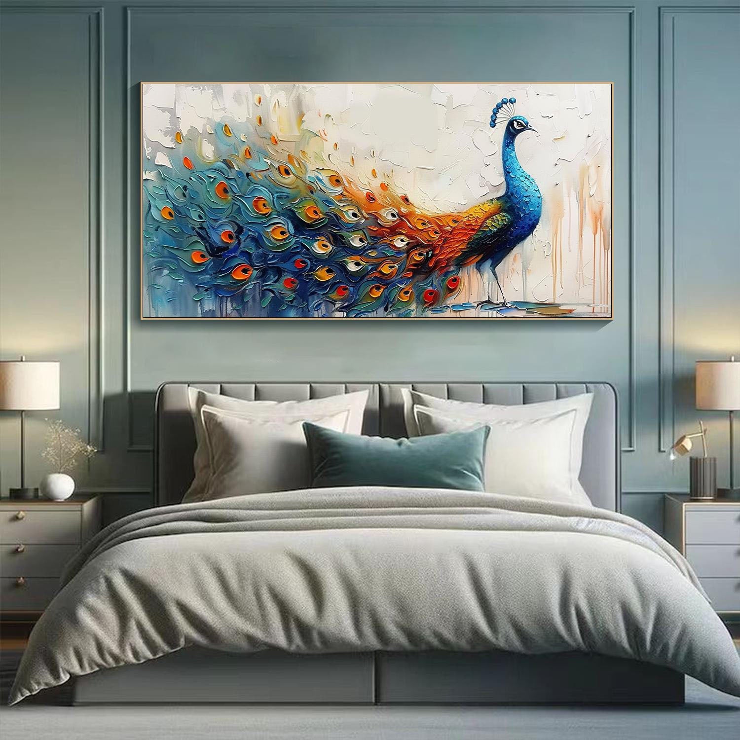 Colorful Peacock Textured Modern Animal Wall Art #MM274