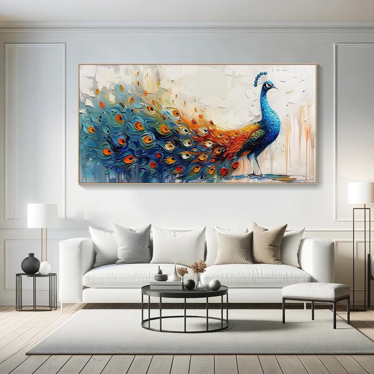 Colorful Peacock Textured Modern Animal Wall Art #MM274