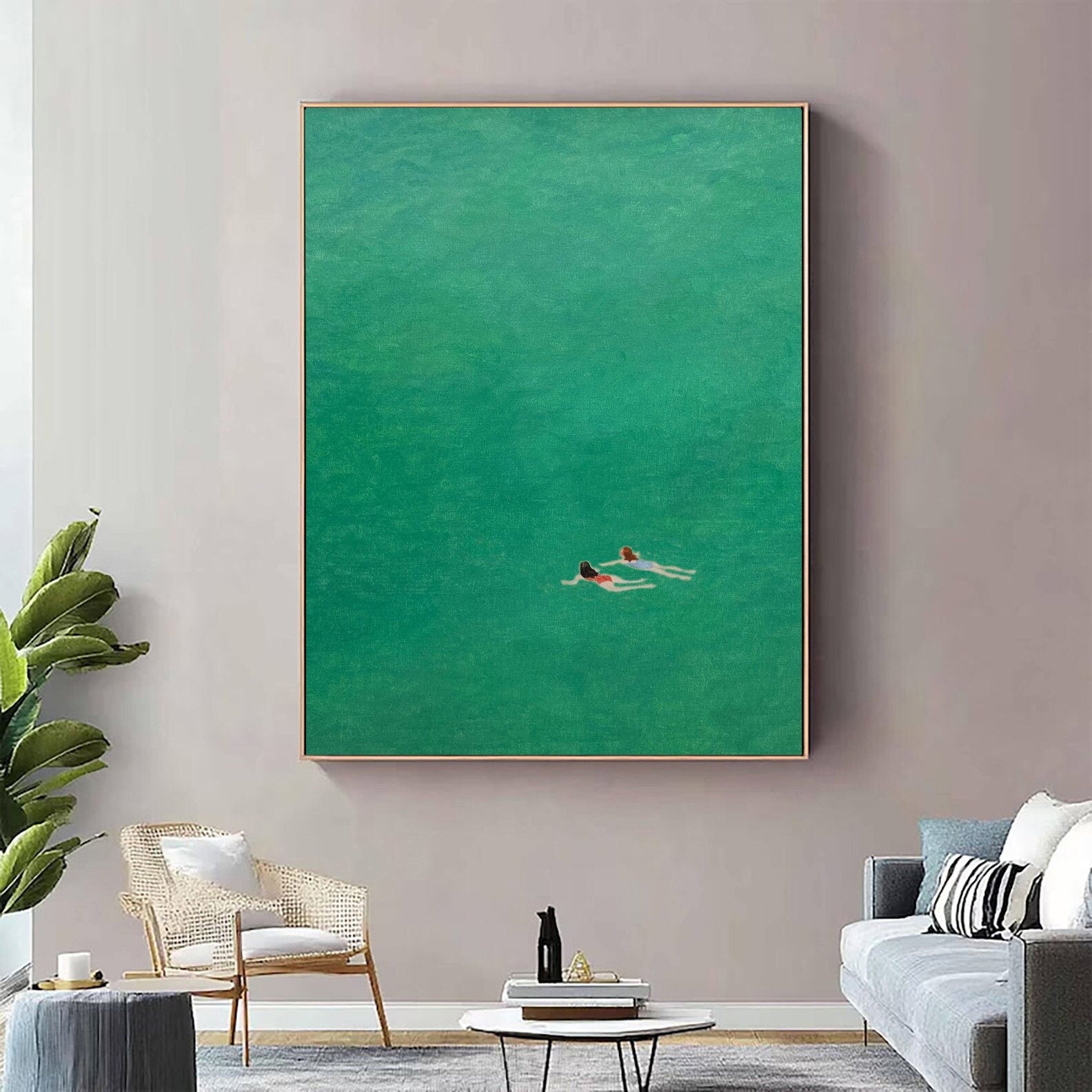 Serene Emerald Swim: Overhead View of Swimmers in Green #MM654
