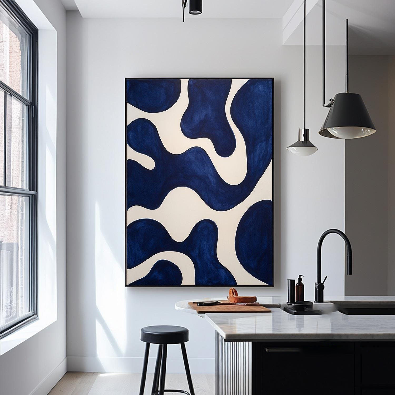 Blue & Beige Abstract: Modern Canvas Art #MM200