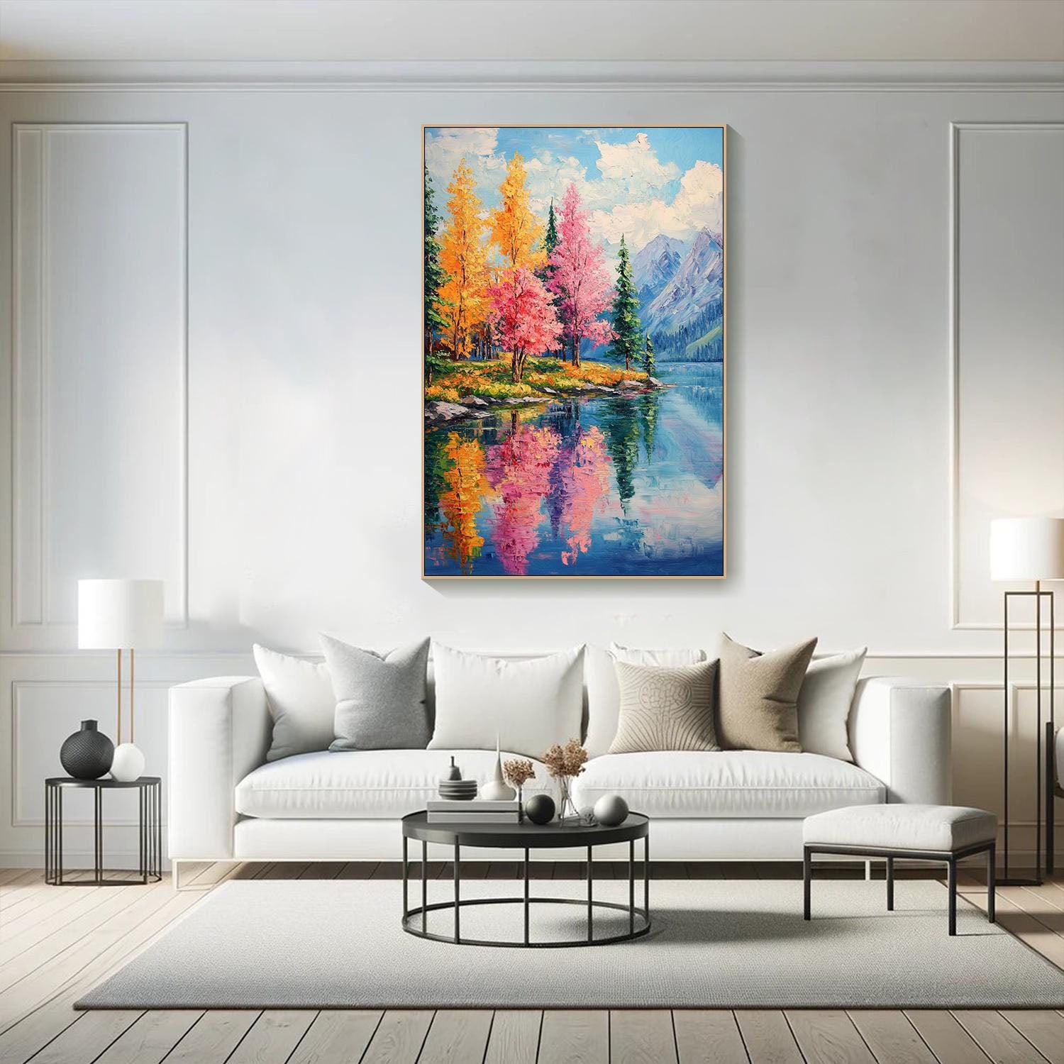 Mountain Lake Reflections, Colorful Contemporary Wall Art #MM328