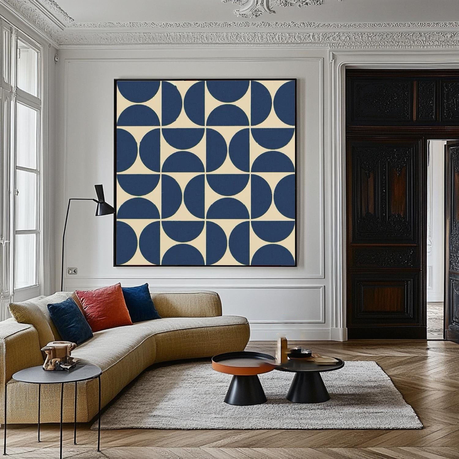 Contemporary Geometric Abstract Artwork with Medieval-Style Wall Decoration Elements #MM258