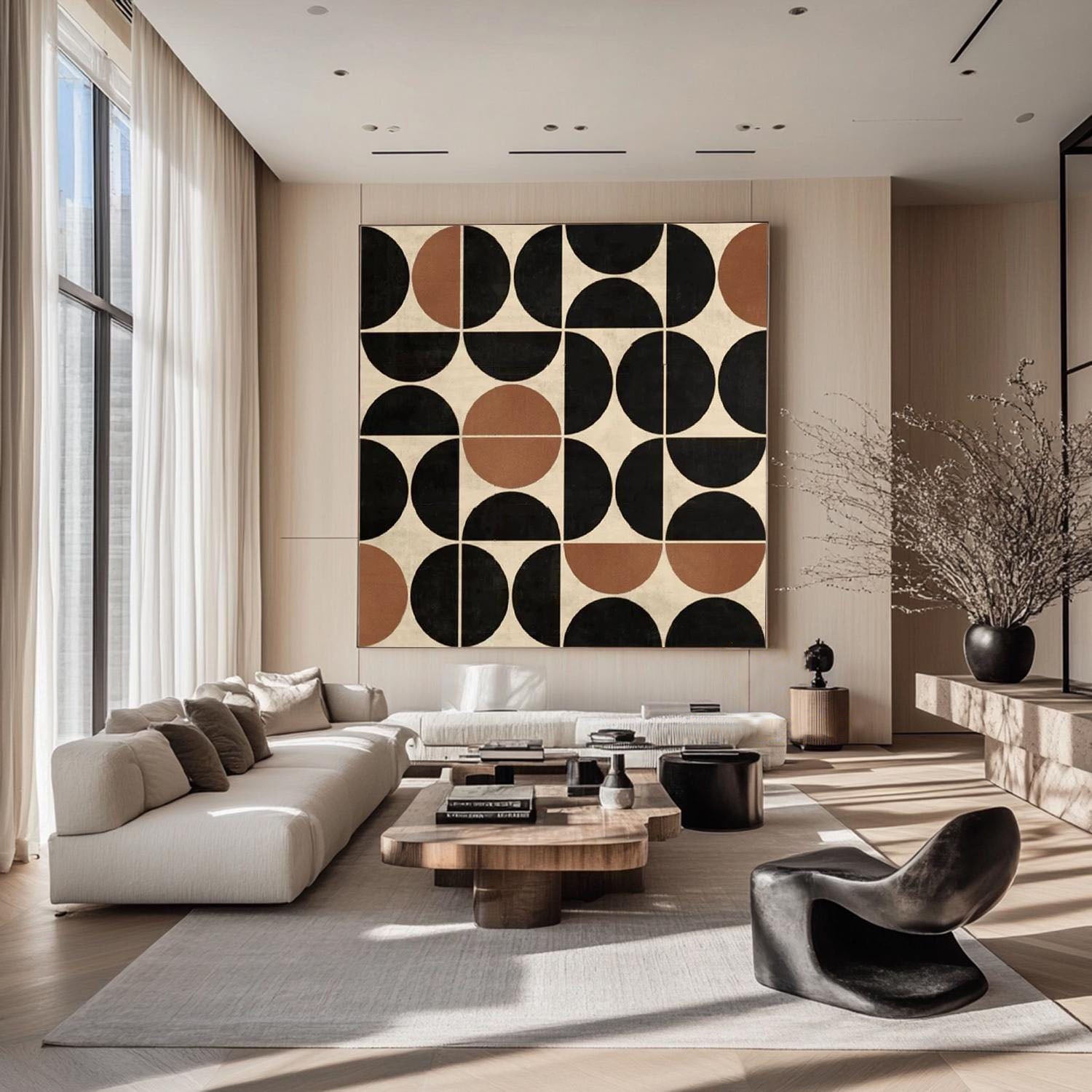 Large Geometric Abstract Artwork with Medieval-Style Wall Decoration Elements