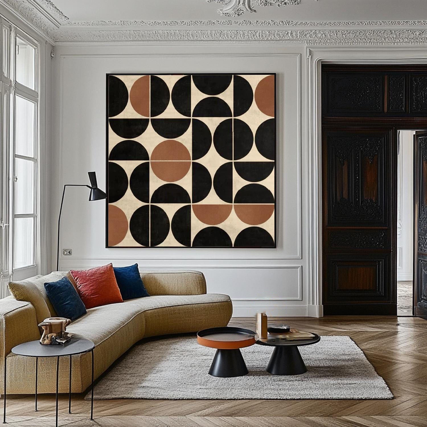 Large Geometric Abstract Artwork with Medieval-Style Wall Decoration Elements #MM197