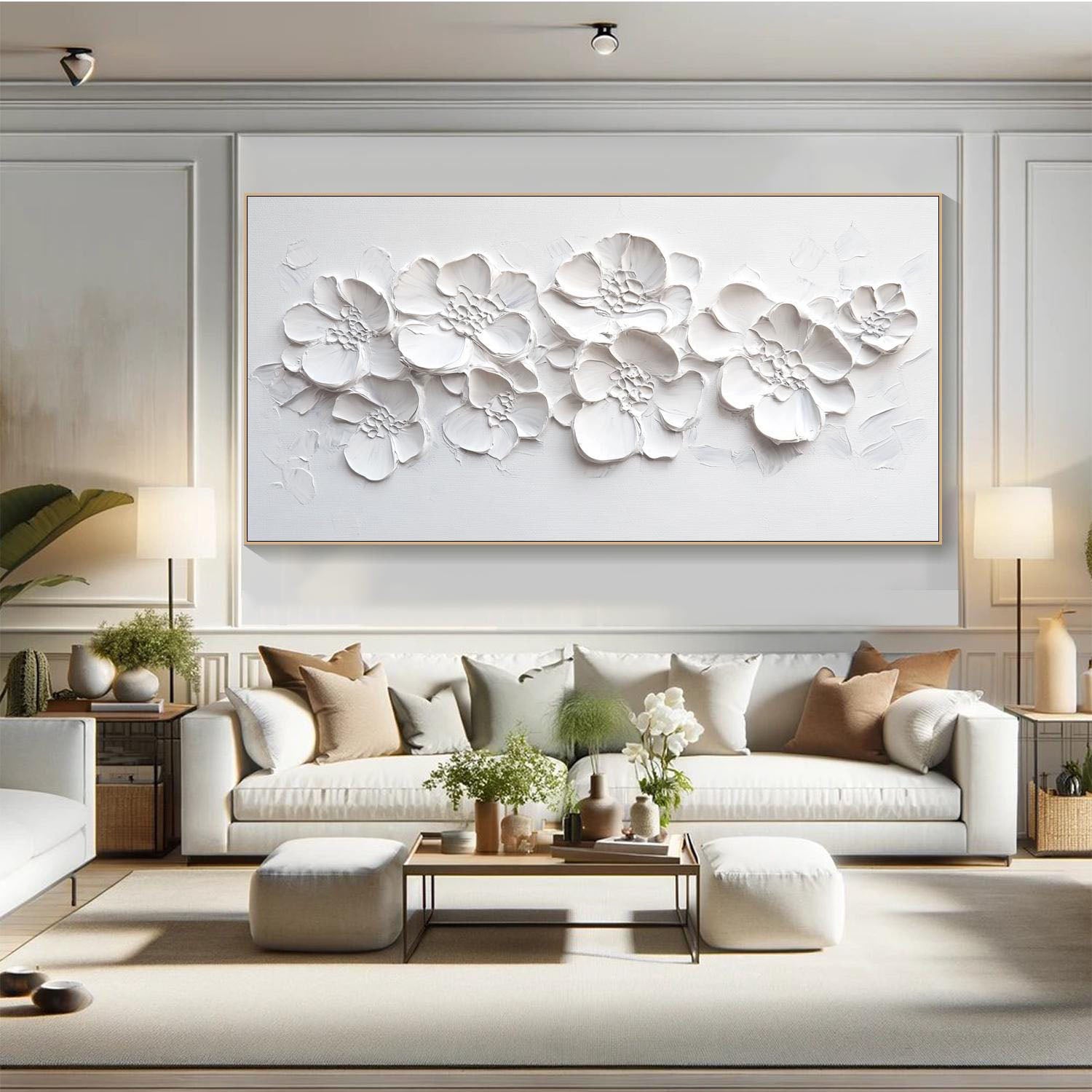 3D White Layered Flower Textured Abstract Wall Art #MM293