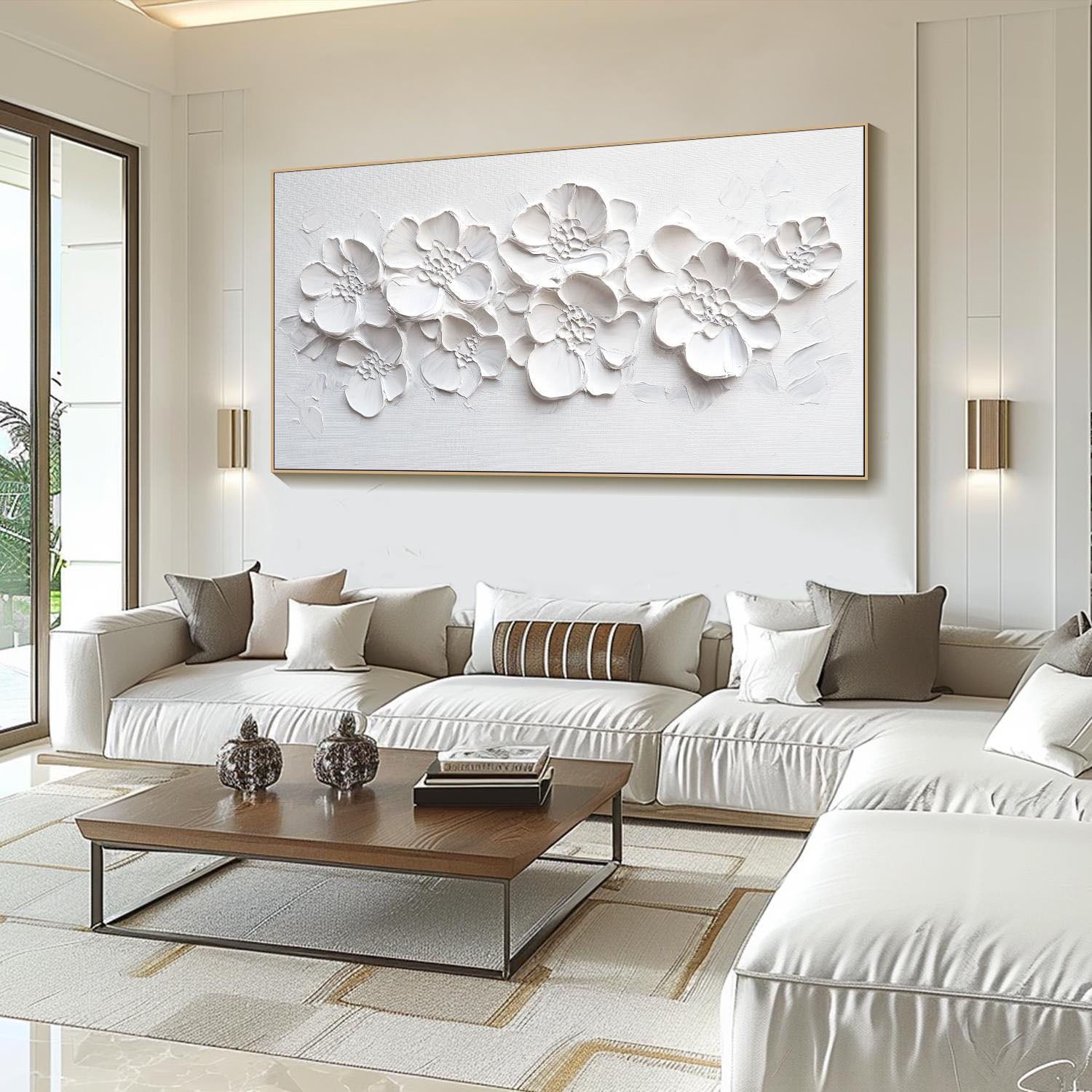 3D White Layered Flower Textured Abstract Wall Art #MM293