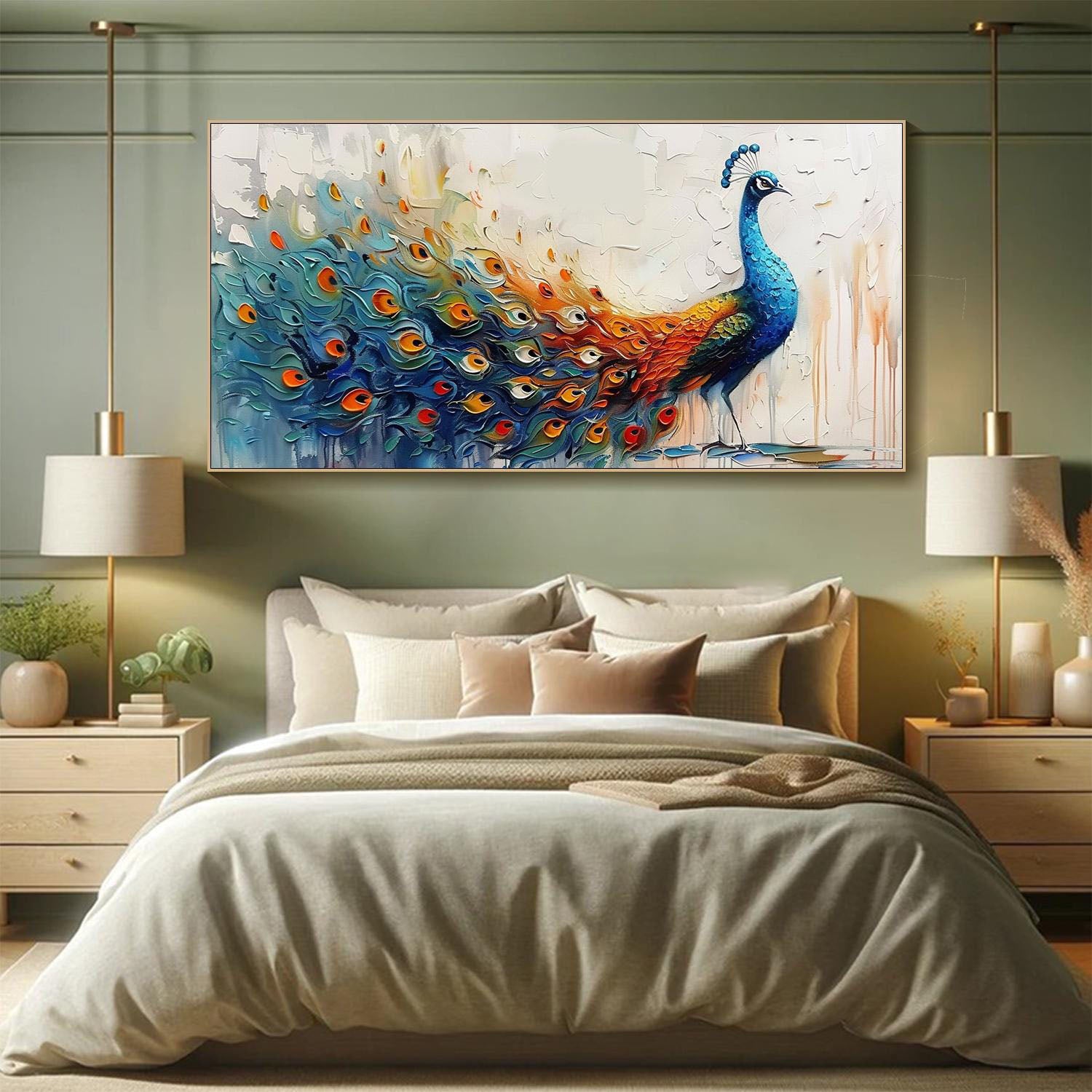 Colorful Peacock Textured Modern Animal Wall Art #MM274