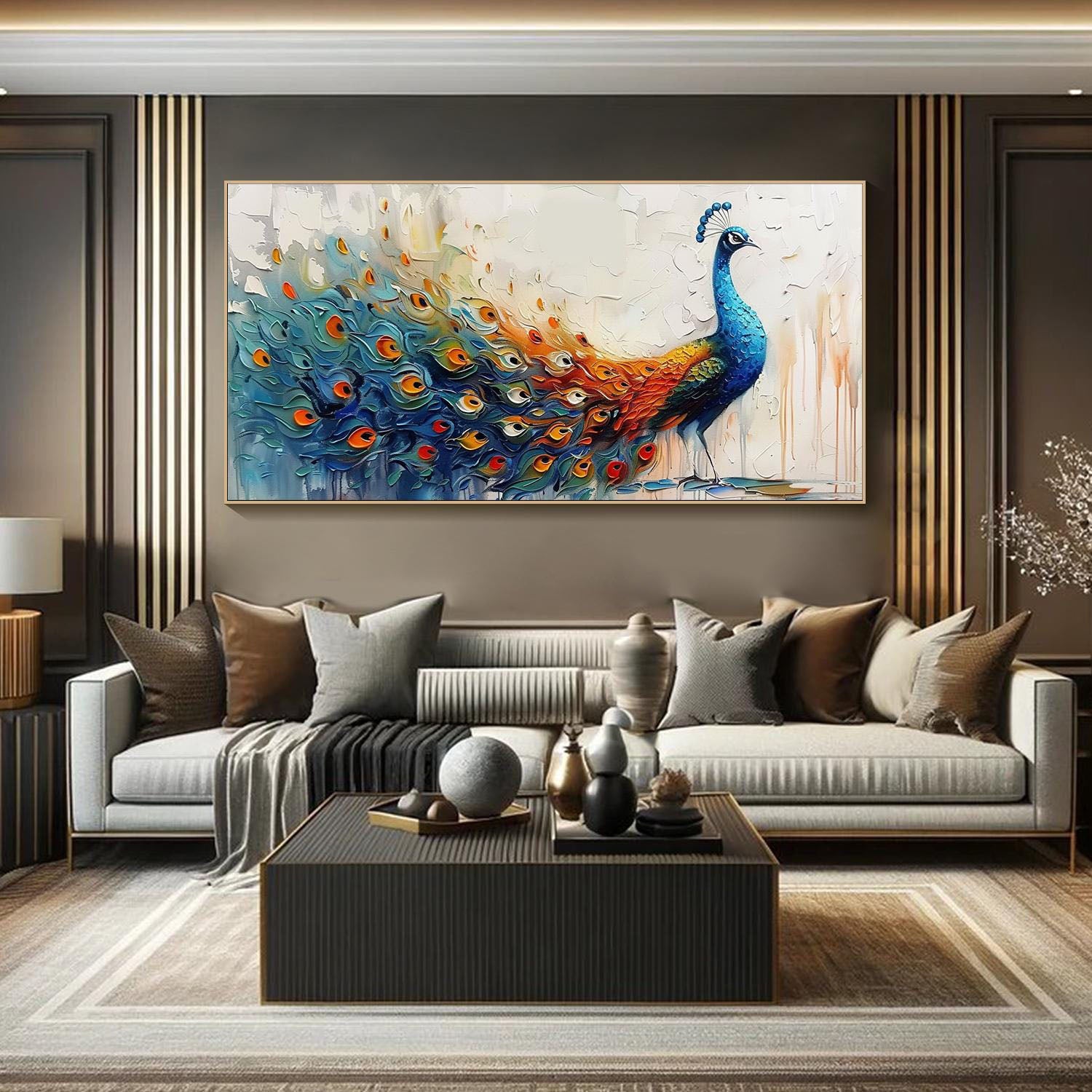 Colorful Peacock Textured Modern Animal Wall Art #MM274