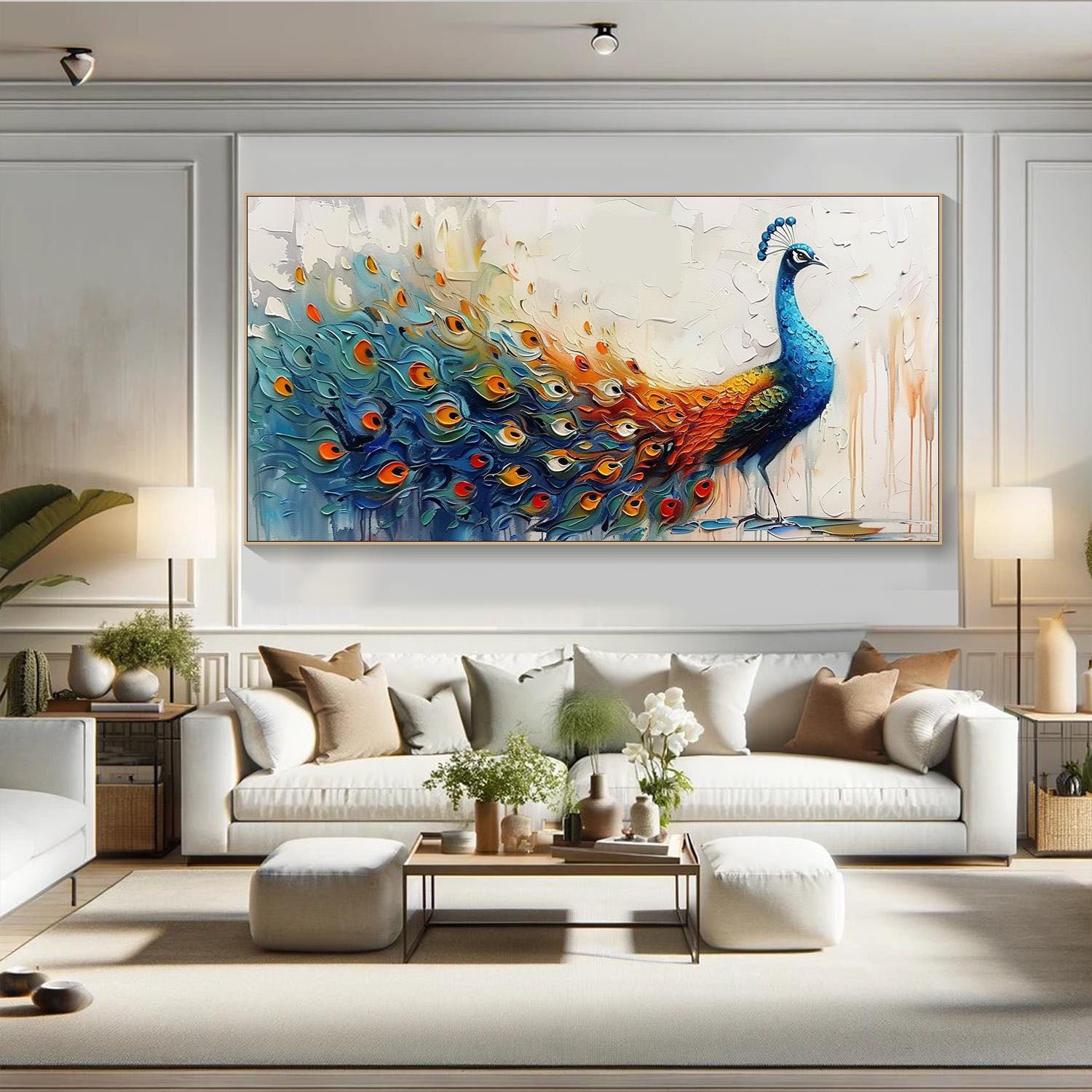 Colorful Peacock Textured Modern Animal Wall Art #MM274